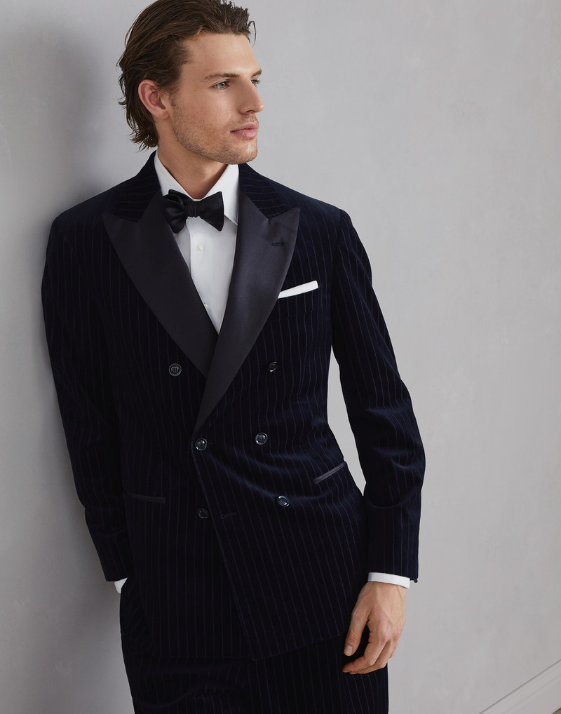 Comfort cotton pinstripe corduroy tuxedo with one-and-a-half breasted jacket and trousers with doubl 4