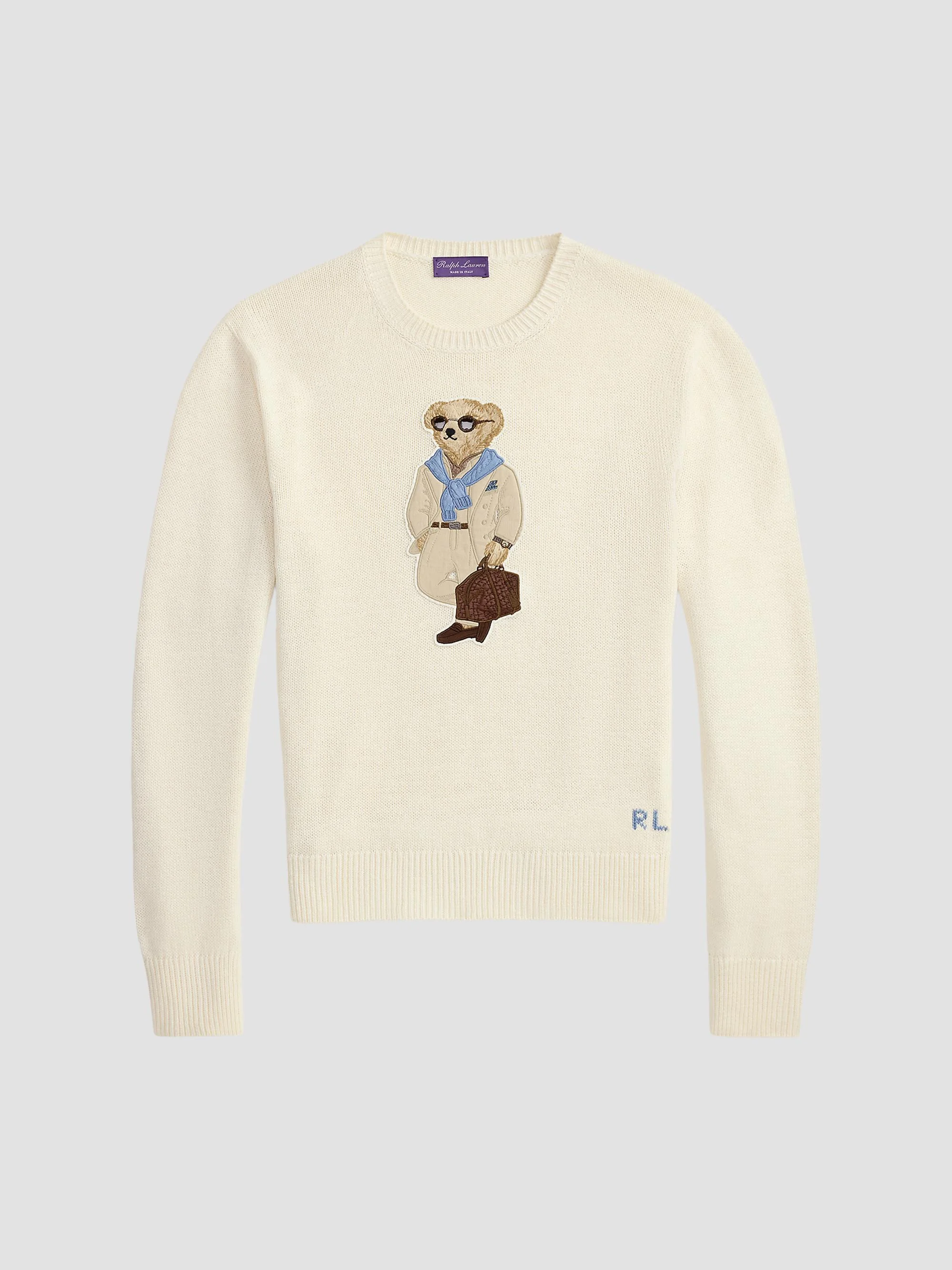 Men's Polo Bear Silk-Linen Long-Sleeve Sweater - Classic Cream - 1