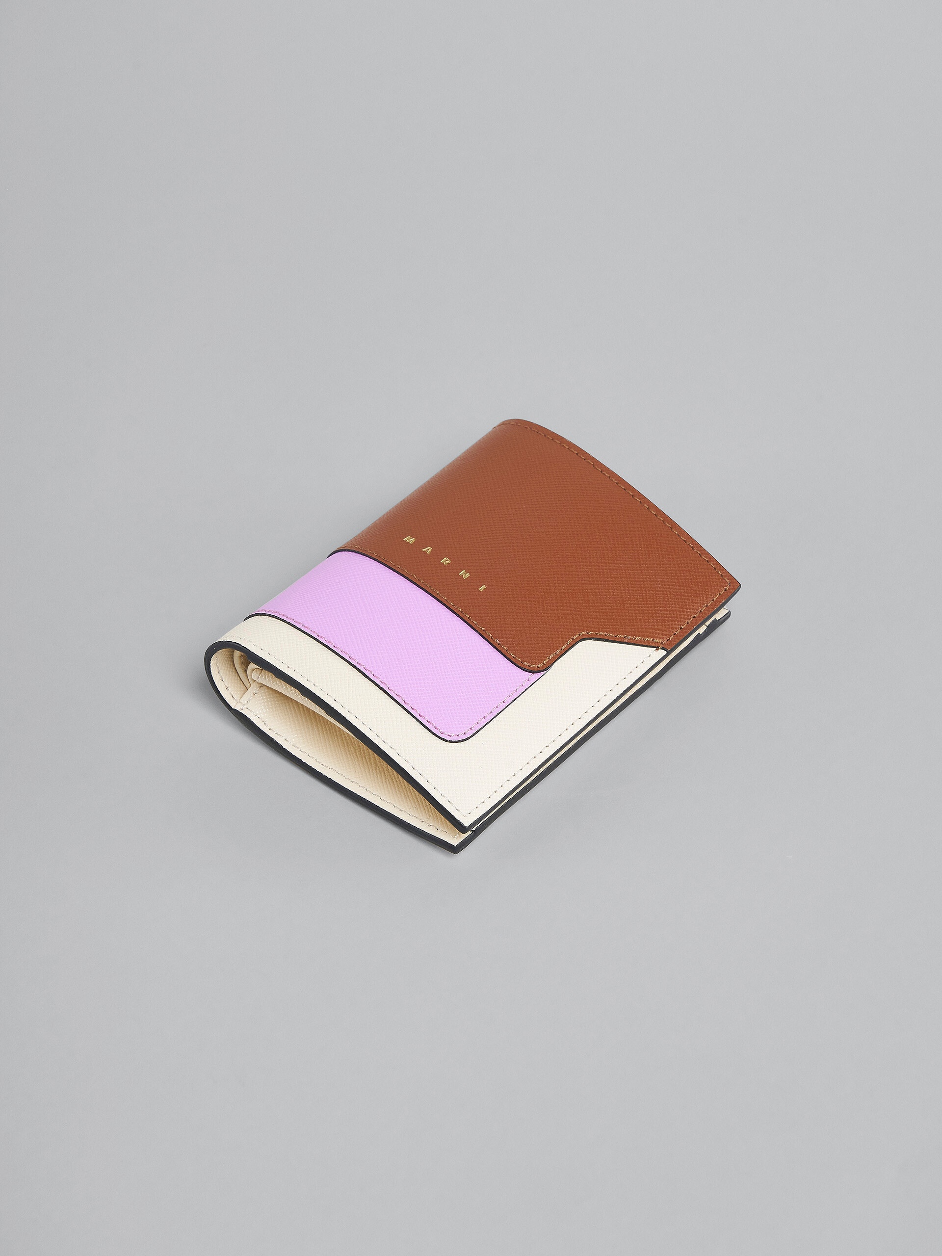BROWN PINK AND WHITE SAFFIANO LEATHER BI-FOLD WALLET - 5