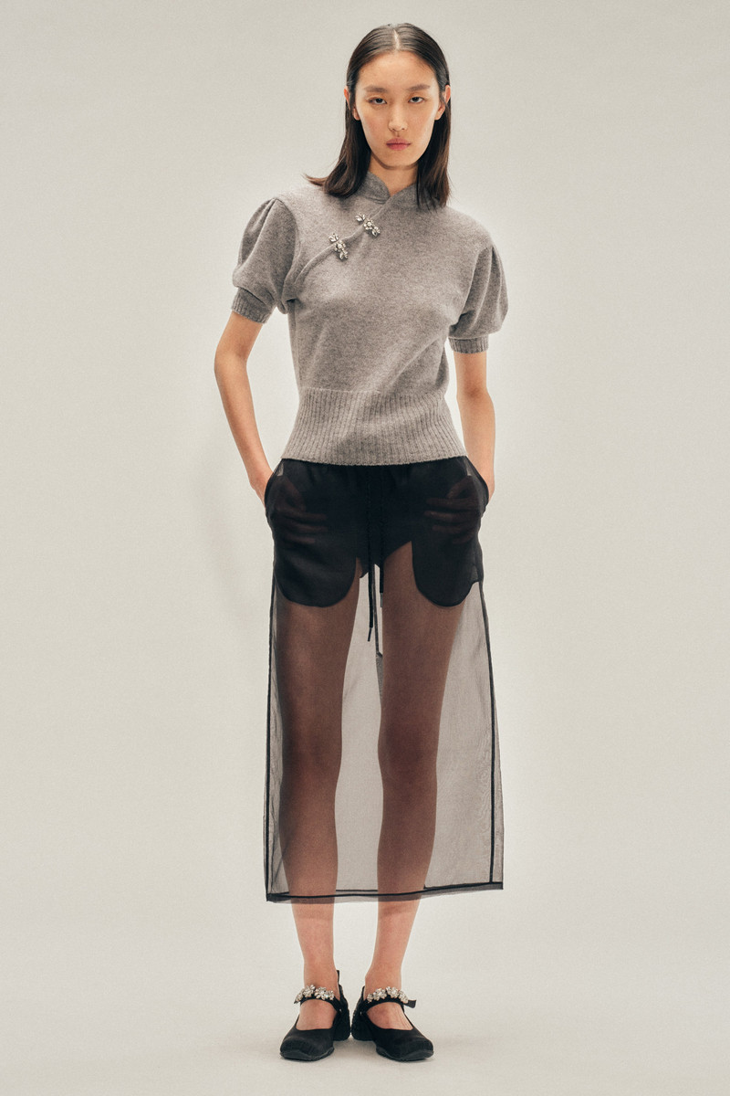 Simone Rocha Sheer Frayed Column Pencil Skirt outlook