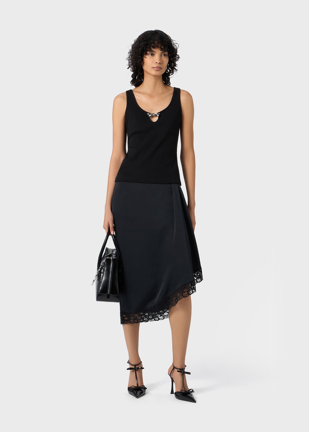 ASYMMETRIC SKIRT WITH LACE TRIMMED HEM - 2