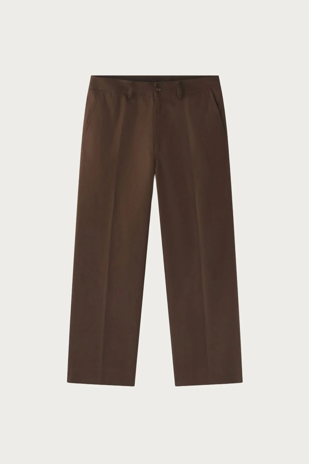 Cotton Linen Flat Front Pant - Brown - 1