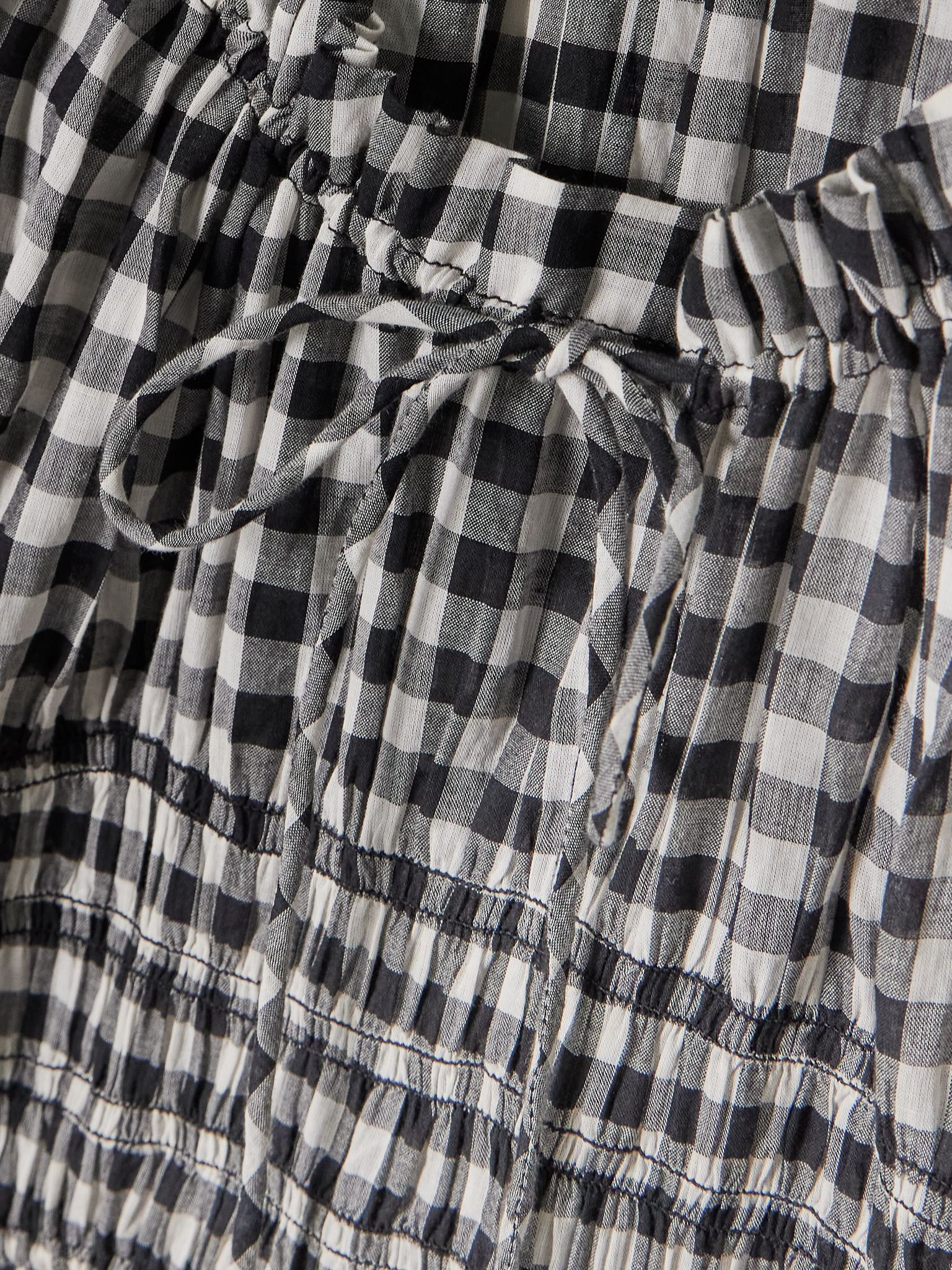Ischia shirred gingham cotton-voile midi dress Black - 5