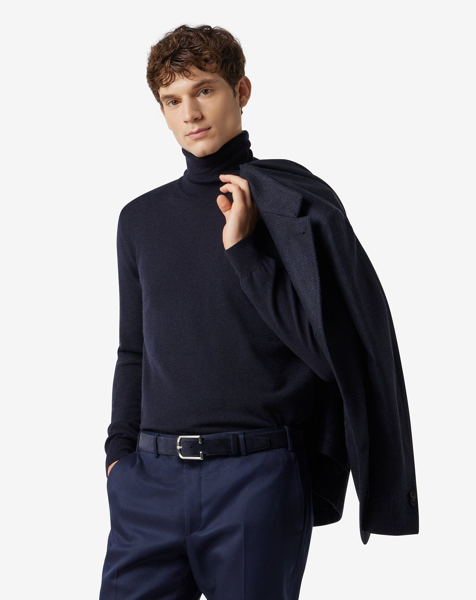 Blue wool and cashmere mock turtleneck - 2