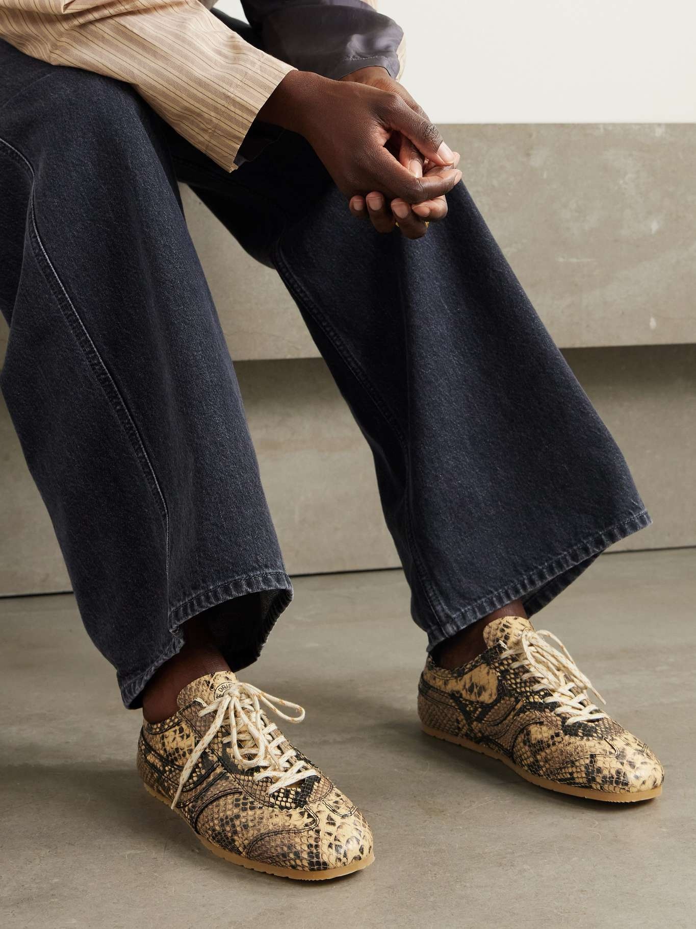 Dries Van Noten Paneled snake-effect leather sneakers Snake