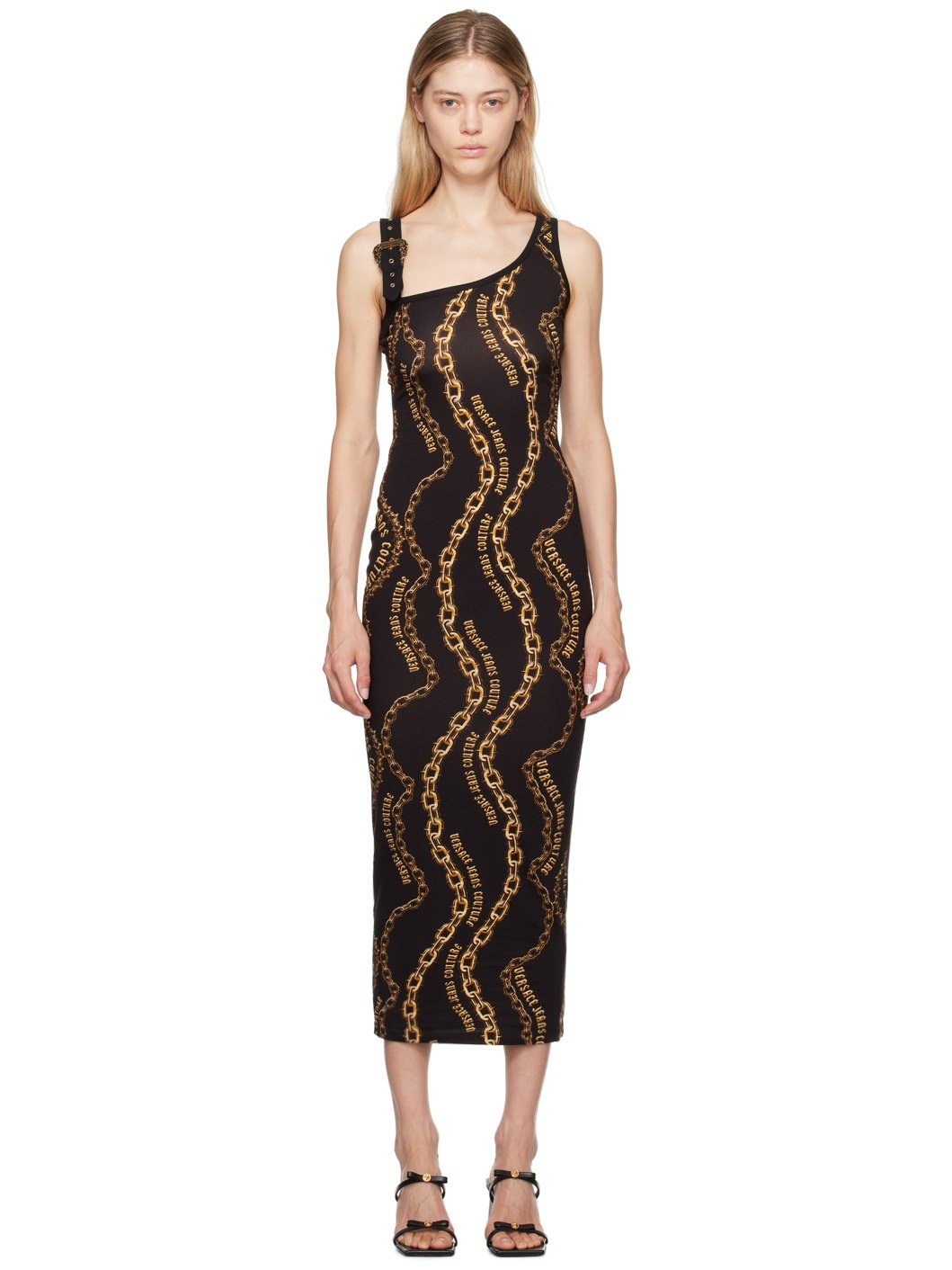 Black & Gold Chain Couture Midi Dress - 1