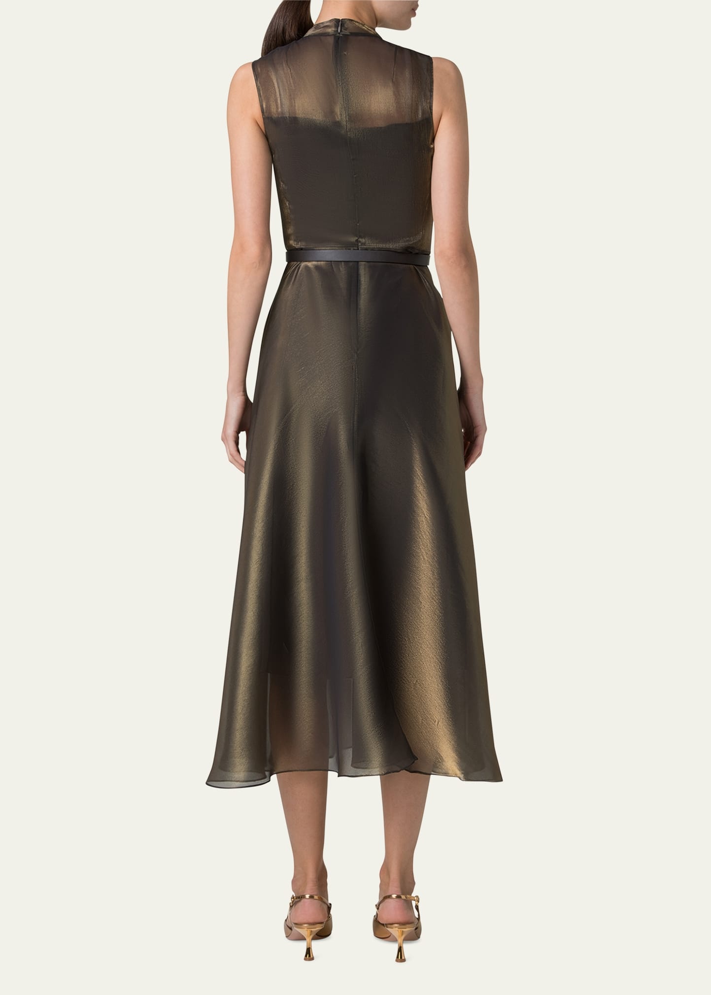 Metallic Organza Sleeveless Midi Dress - 3