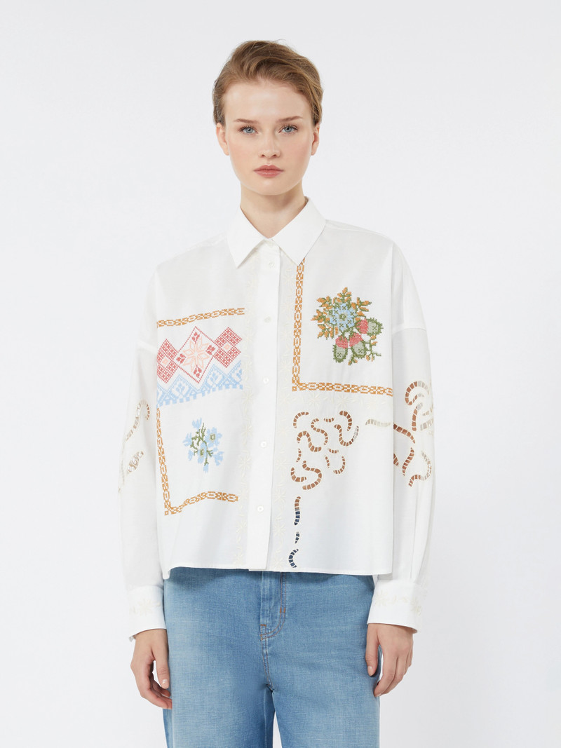 FONTE Cotton blouse with lace and embroideries - WHITE 3