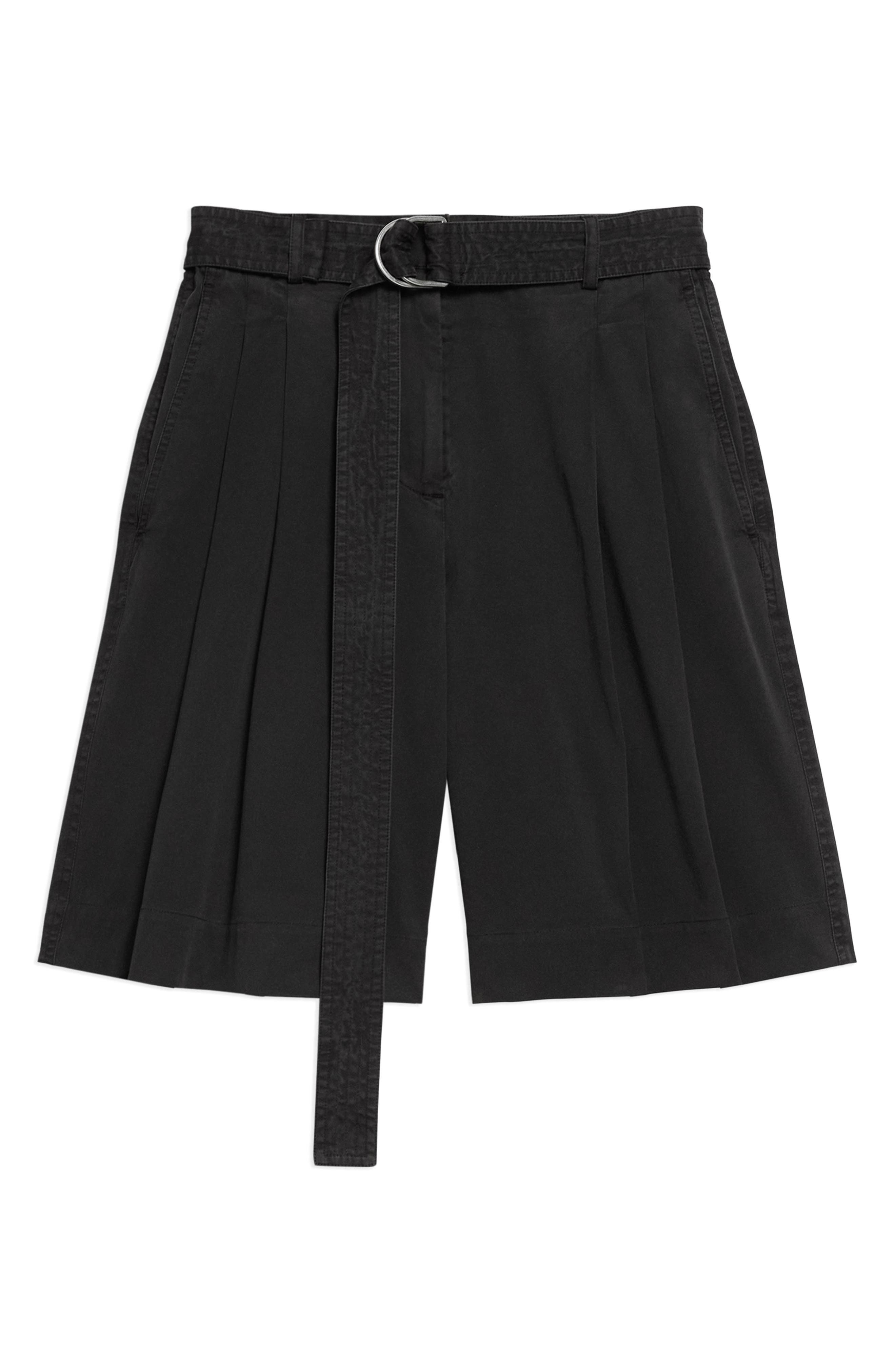 Helmut Lang Belted Double Pleat Stretch Cotton Shorts in Black at Nordstrom - 4