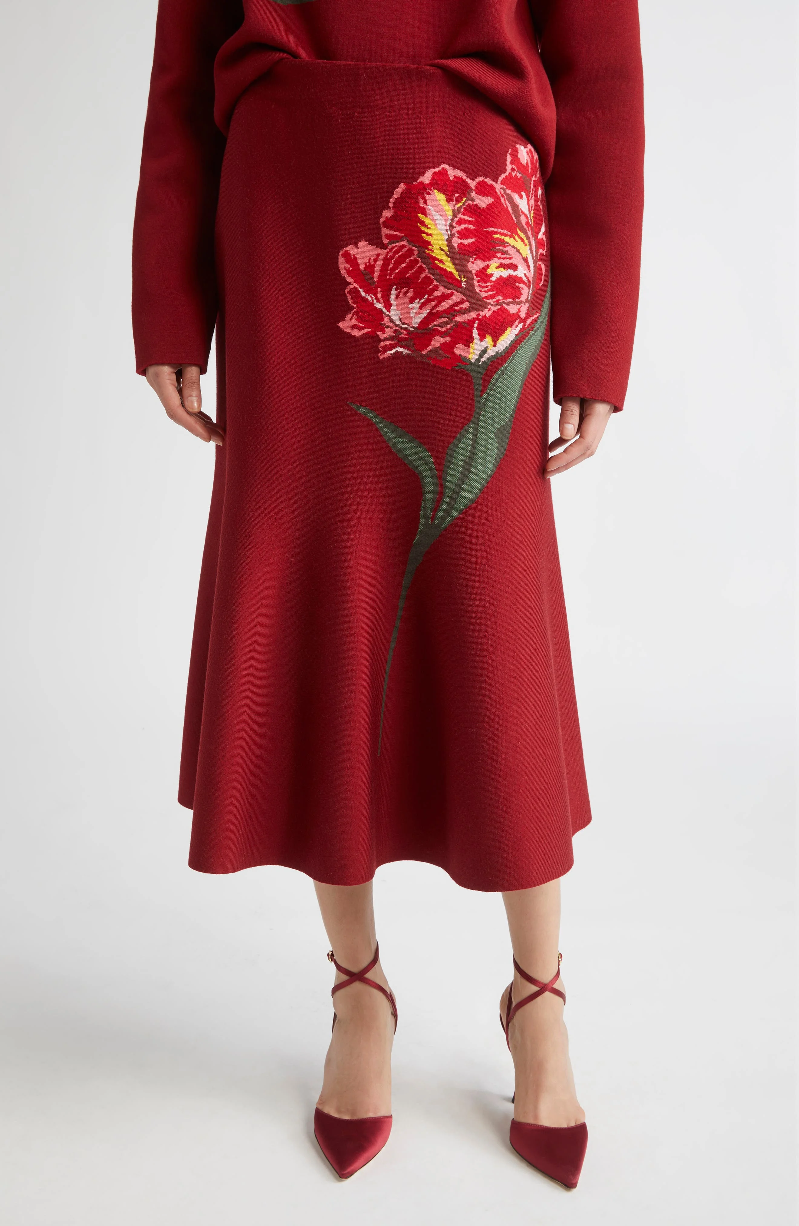 Carolina Herrera Floral Jacquard Flared Skirt in Garnet Multi at Nordstrom - 1