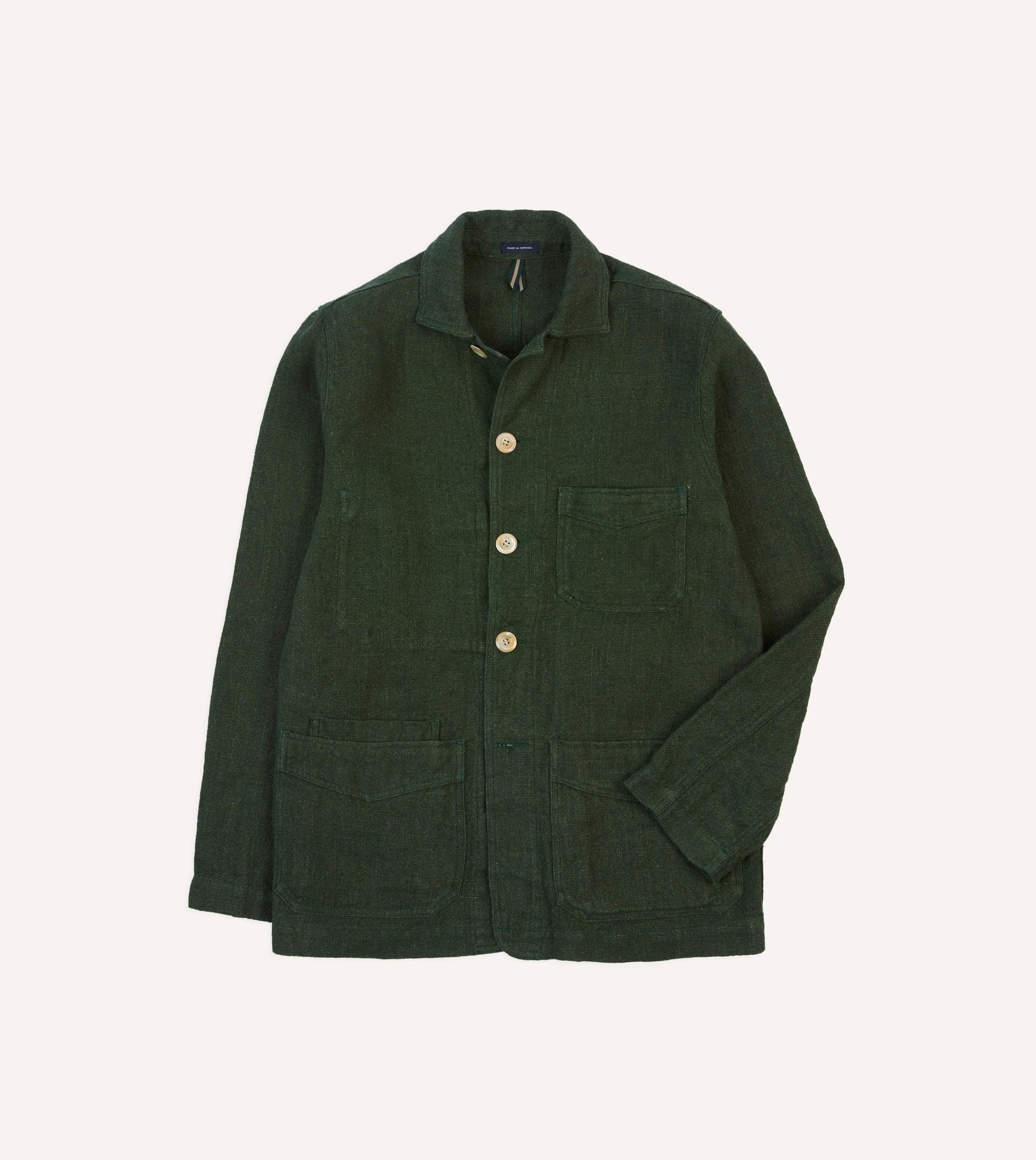 Green Linen Five-Pocket Chore Jacket - 1