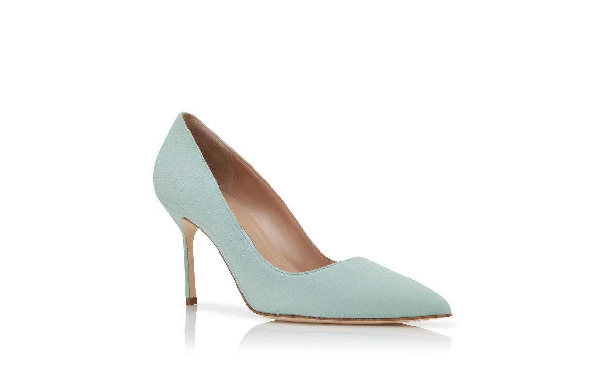 Light Green Suede Pointed Toe Pumps - 3