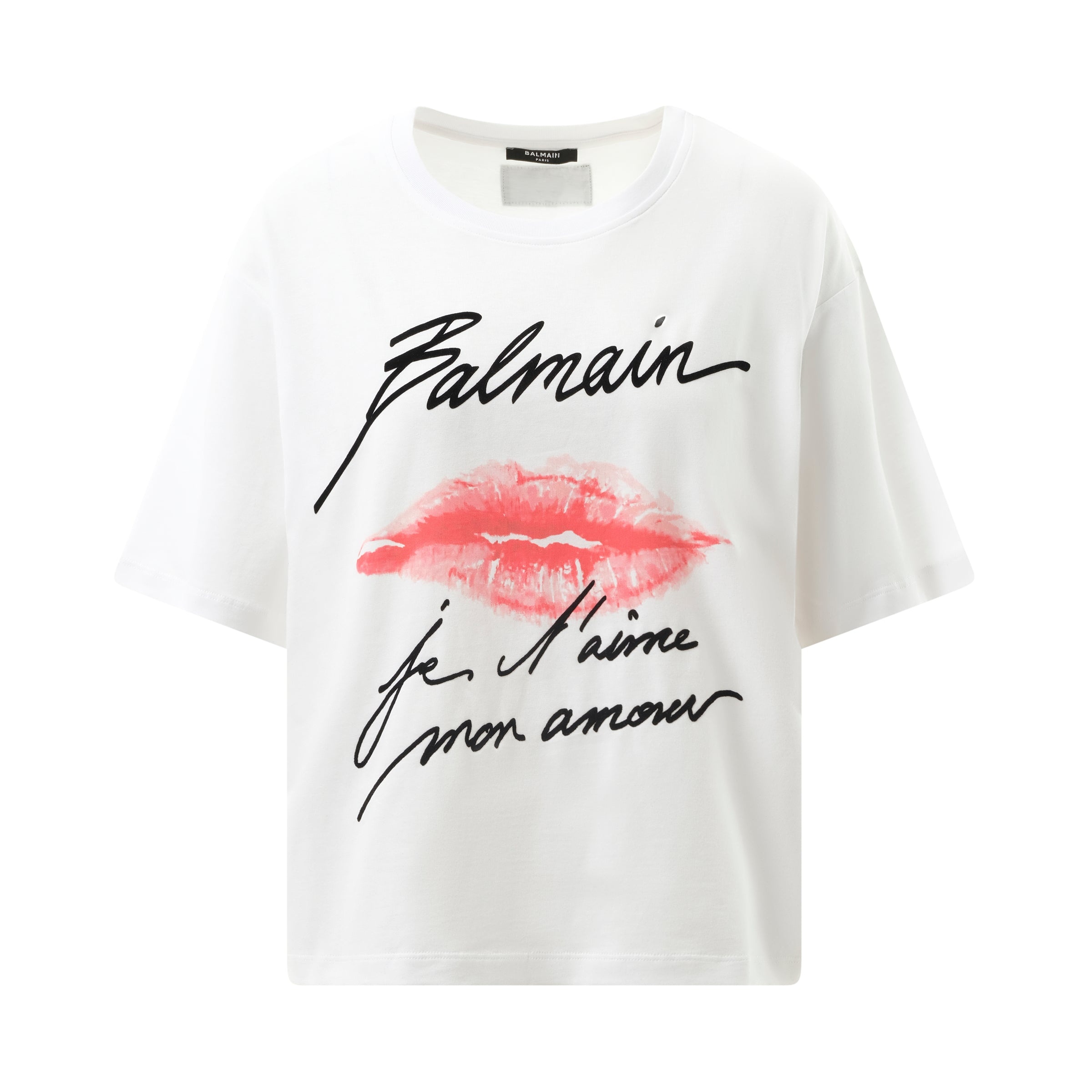 Balmain Kiss Print T-Shirt in White/Black/Red - 2