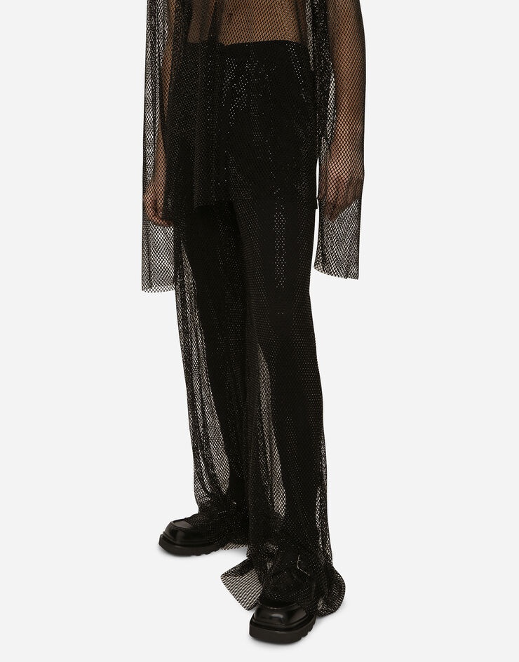 Wide-leg mesh pants with crystals - 4
