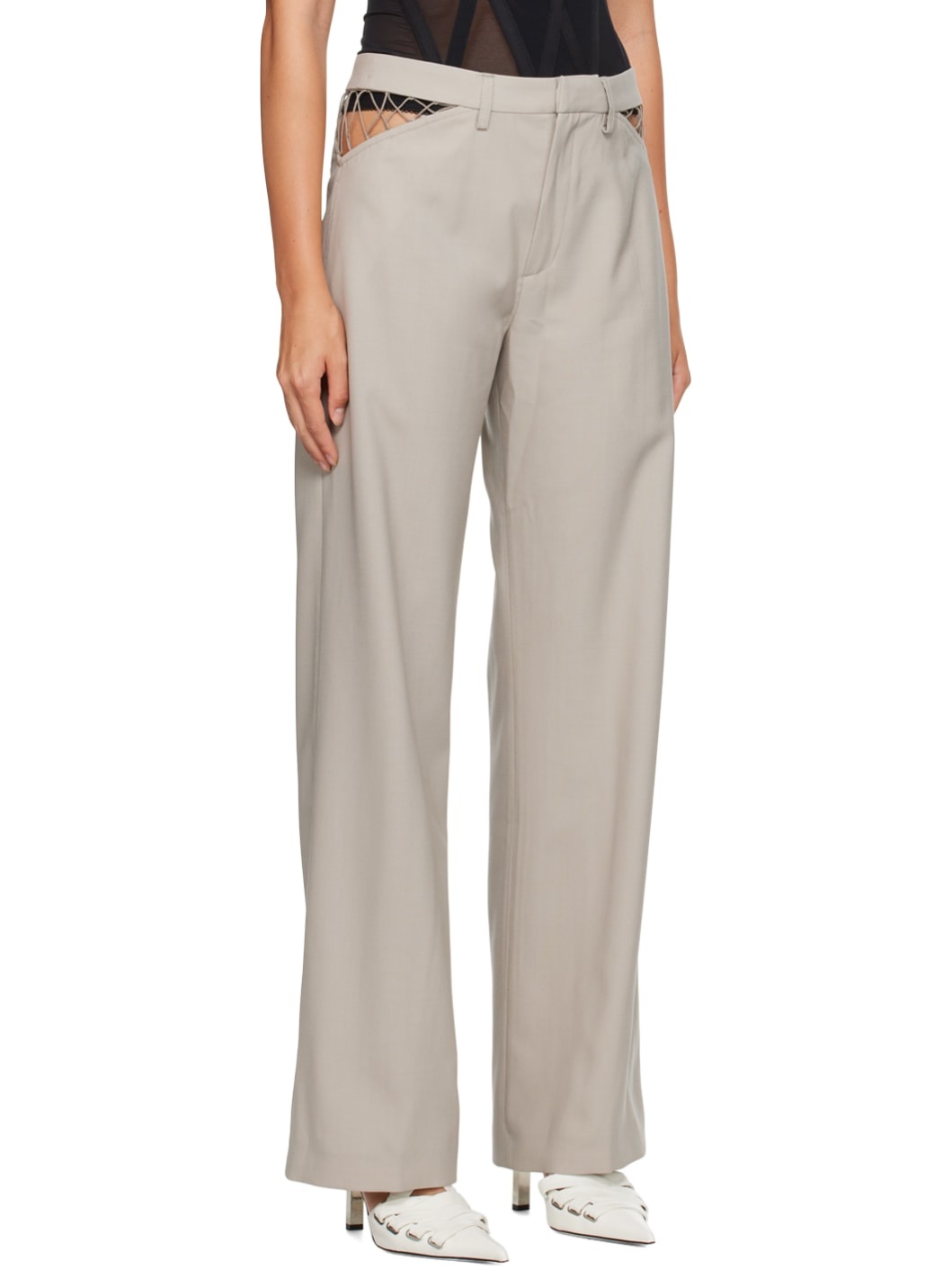 Taupe Lace Trousers - 2