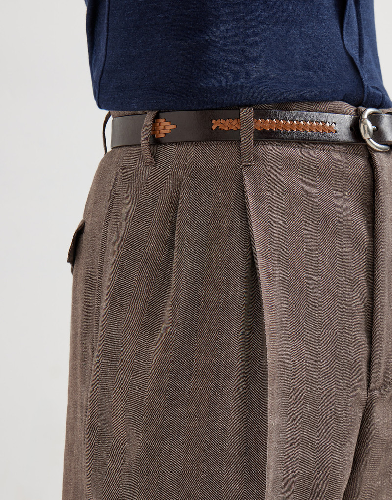 Linen and virgin wool chevron trousers with double pleats 4