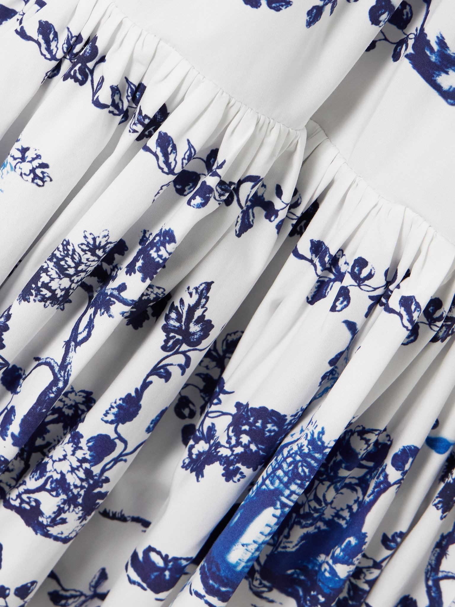 Tiered floral-print cotton-poplin midi dress Blue - 4
