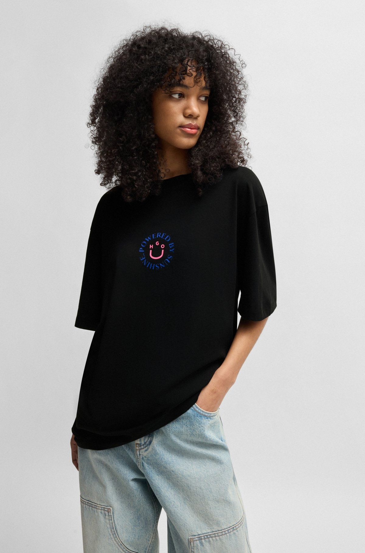 COTTON-JERSEY T-SHIRT WITH HAPPY HUGO LOGO - 3