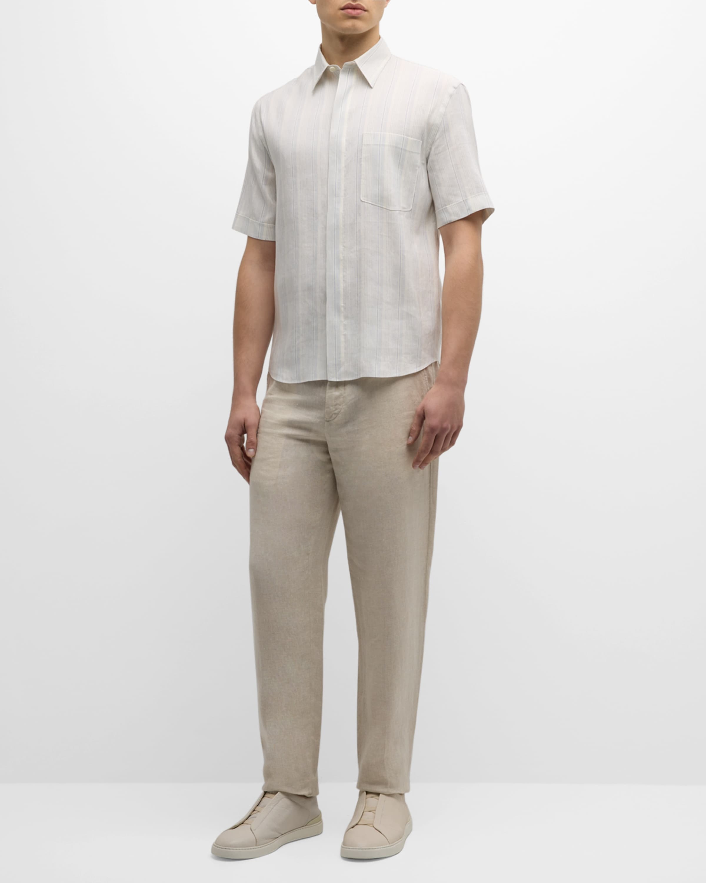 Men's Linen-Silk Stripe Short-Sleeve Shirt - 5