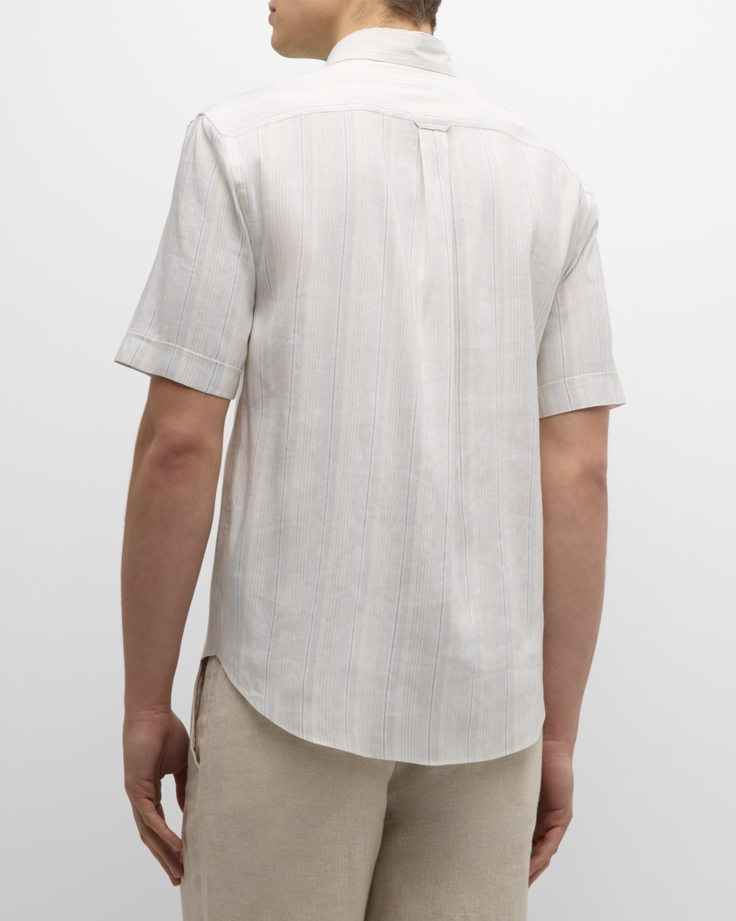 Men's Linen-Silk Stripe Short-Sleeve Shirt - 5