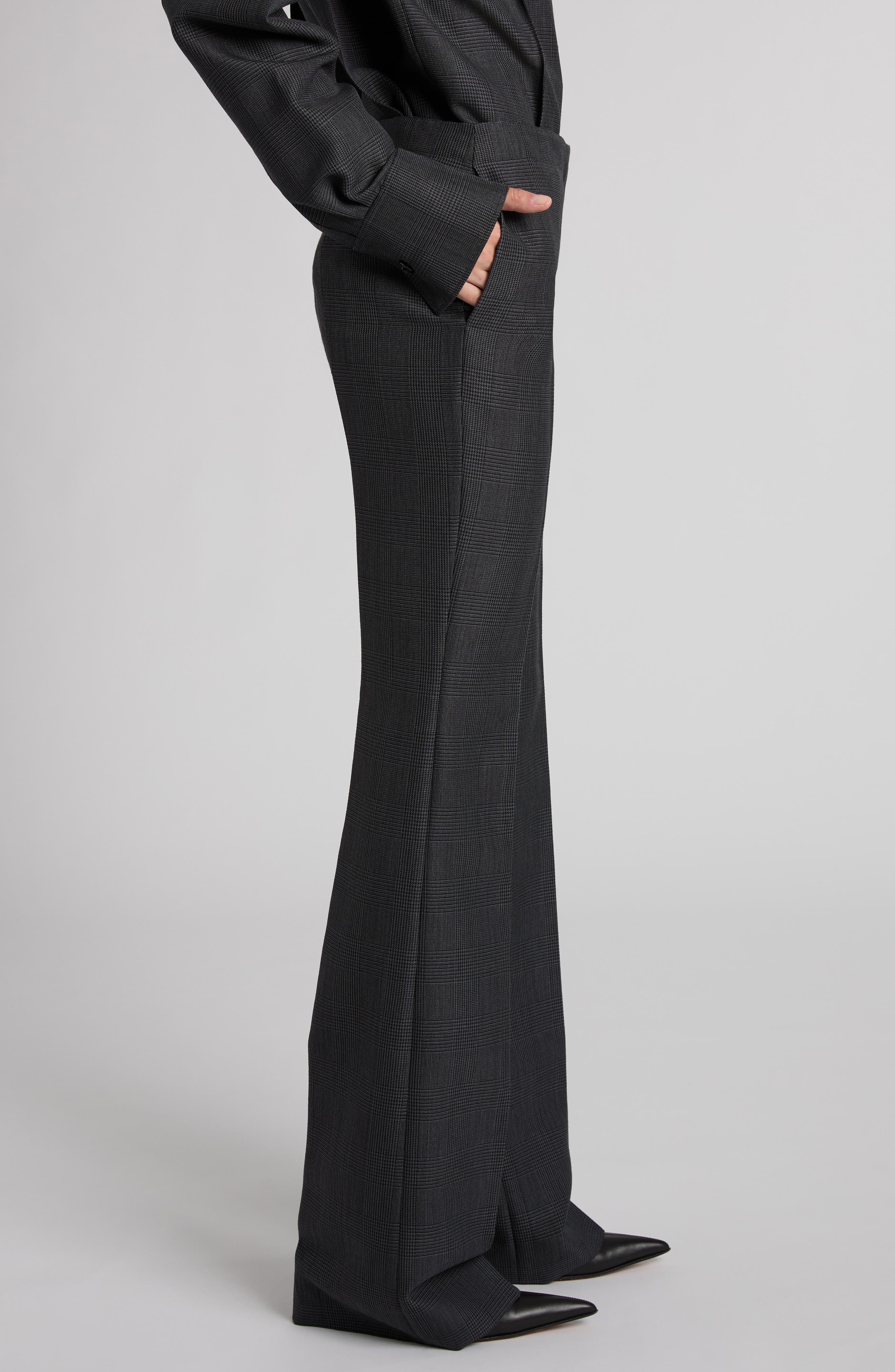 McQueen Prince of Wales Wool & Mohair Bootcut Trousers in Black - 4