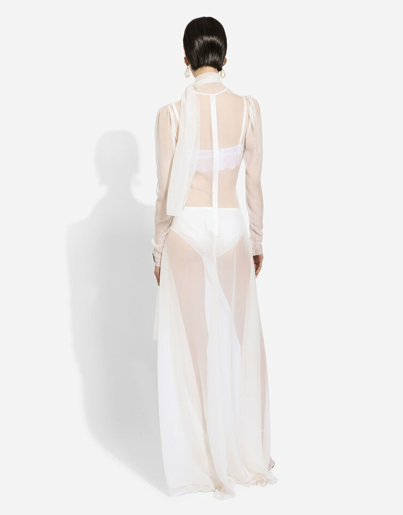 Long silk chiffon dress with bow detail 4