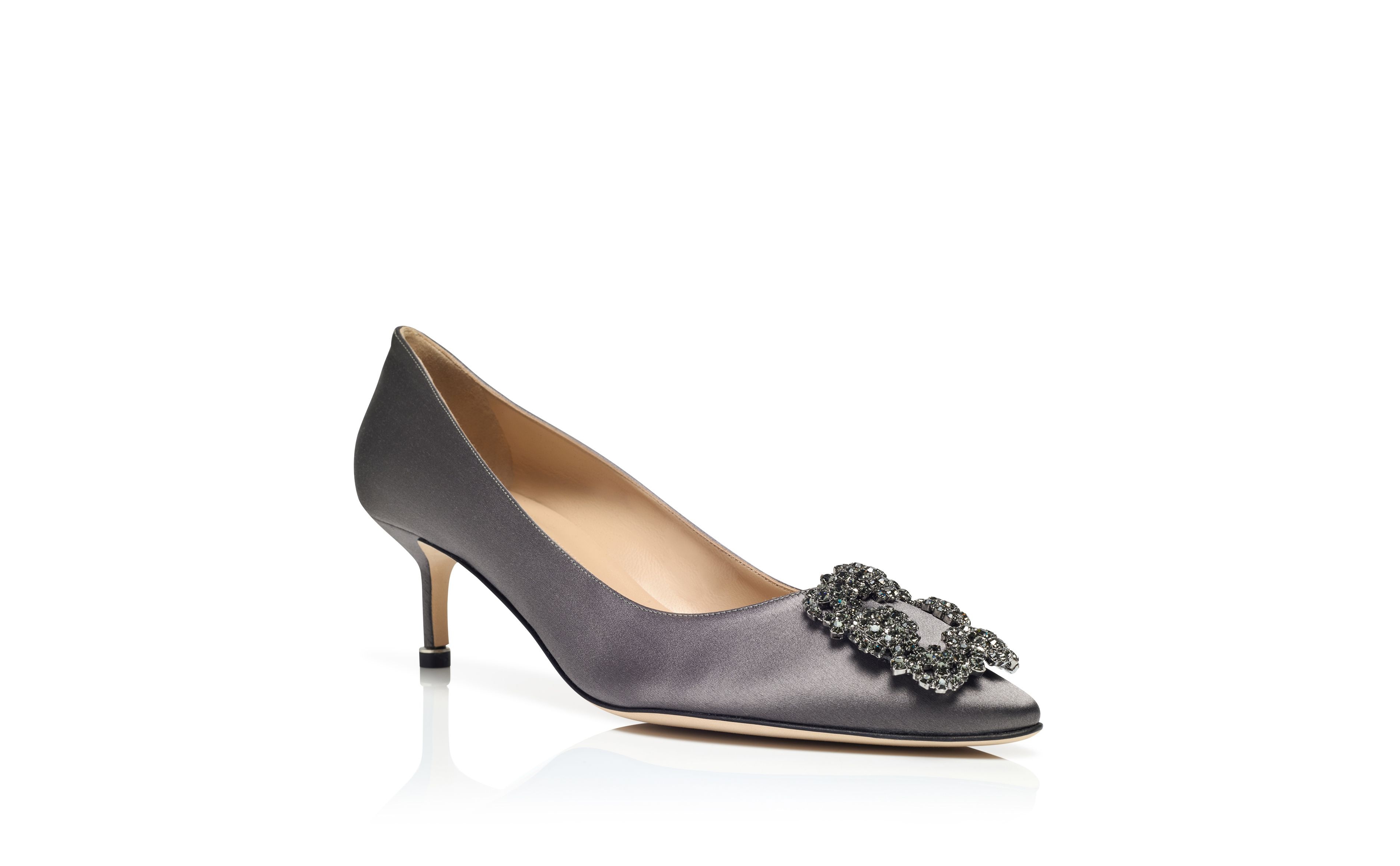 Grey Satin Jewel Buckle Pumps - 3