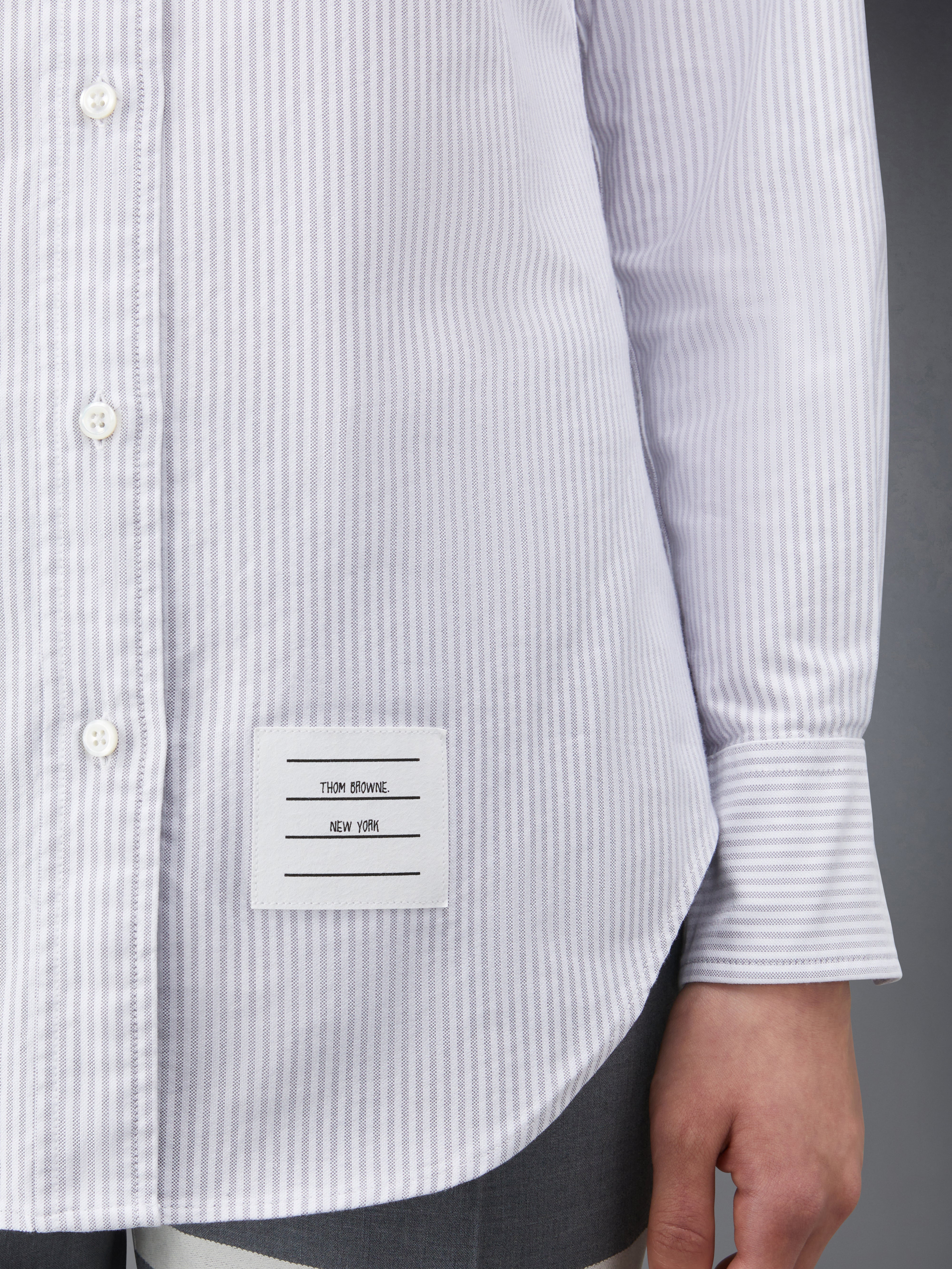 Medium Grey University Stripe Oxford Grosgrain Armband Long Sleeve Shirt - 6
