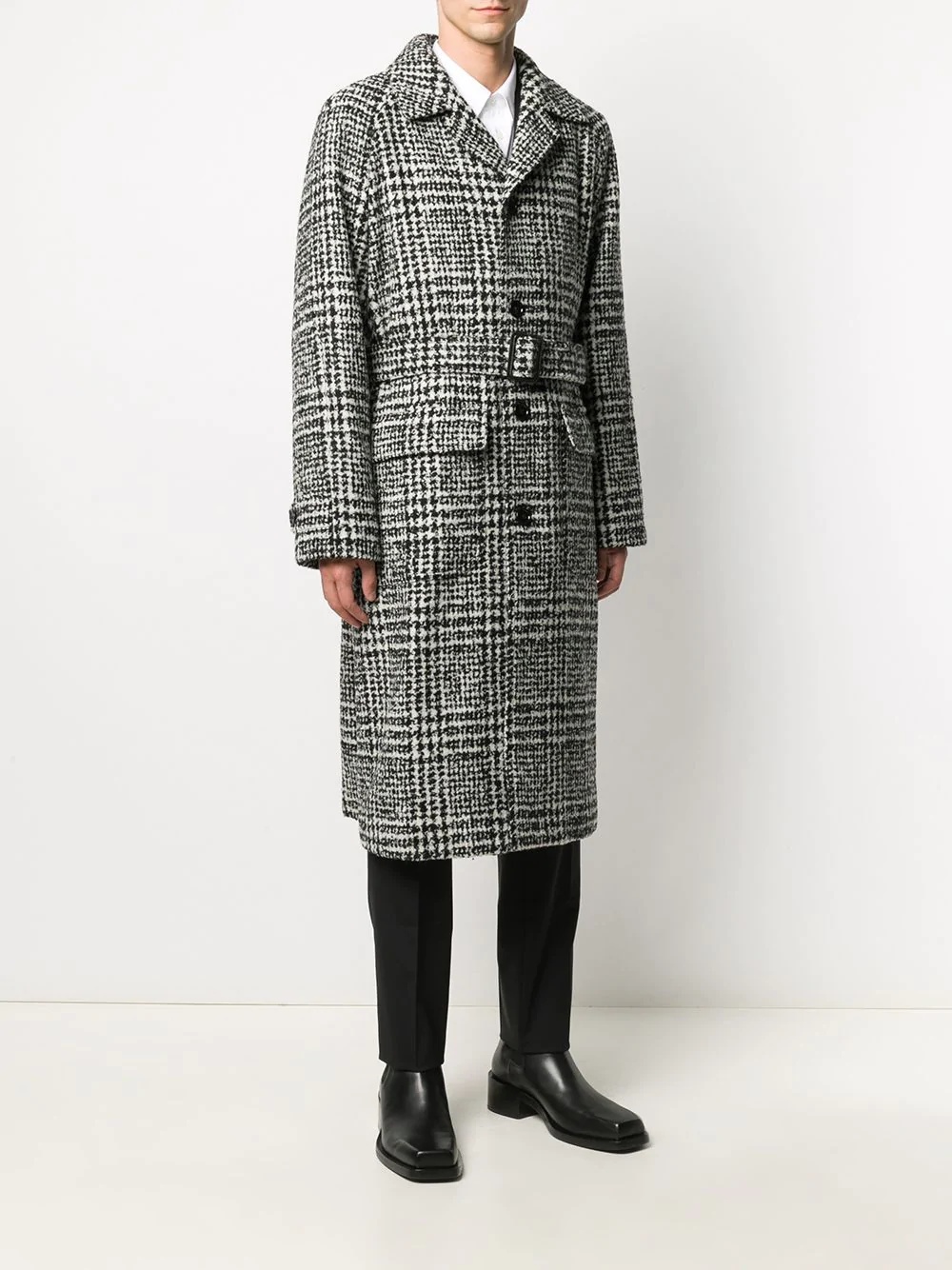 check-pattern mid-length coat - 3