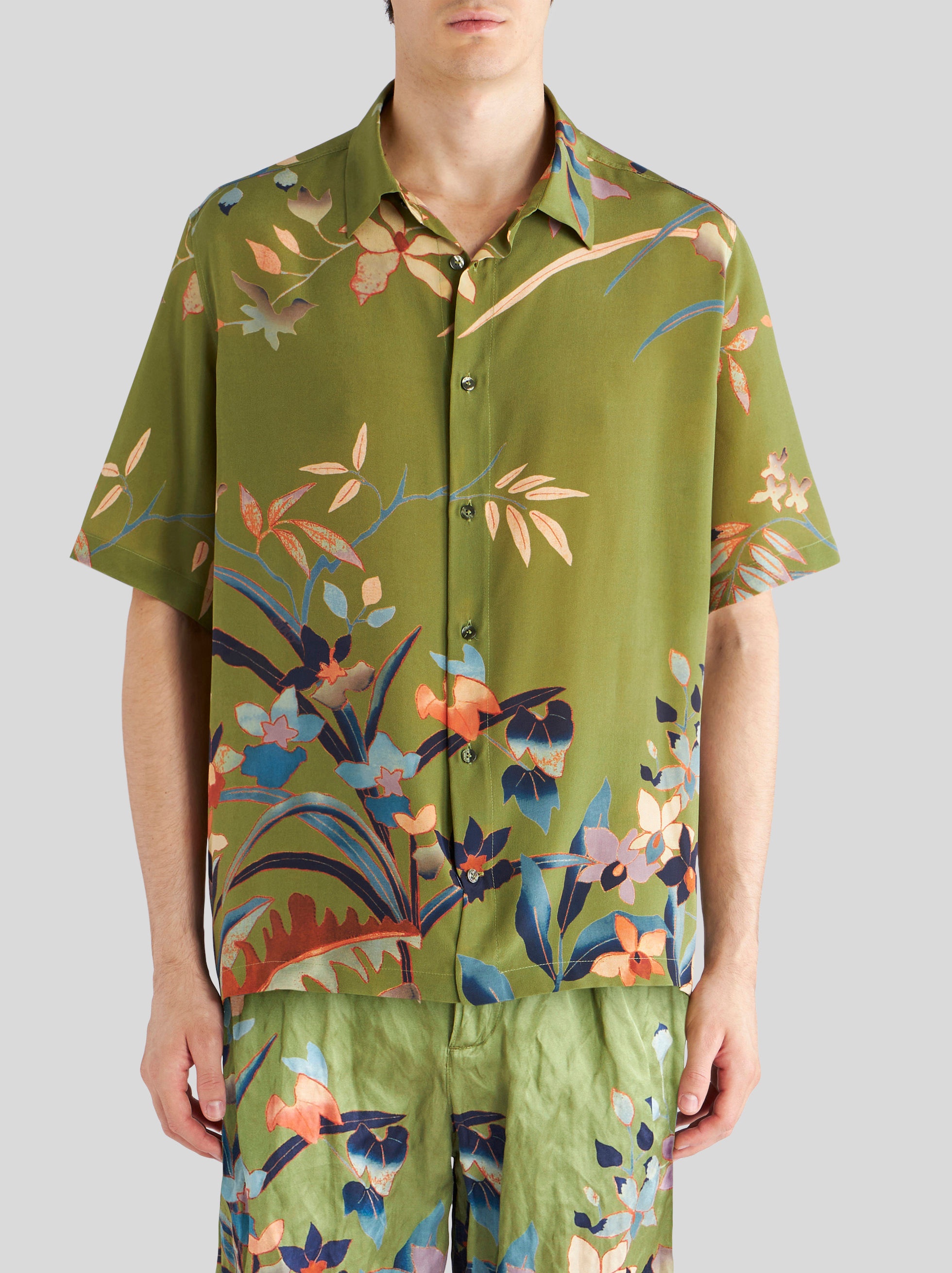 SHORT-SLEEVED LEAFY SILK SHIRT - 2