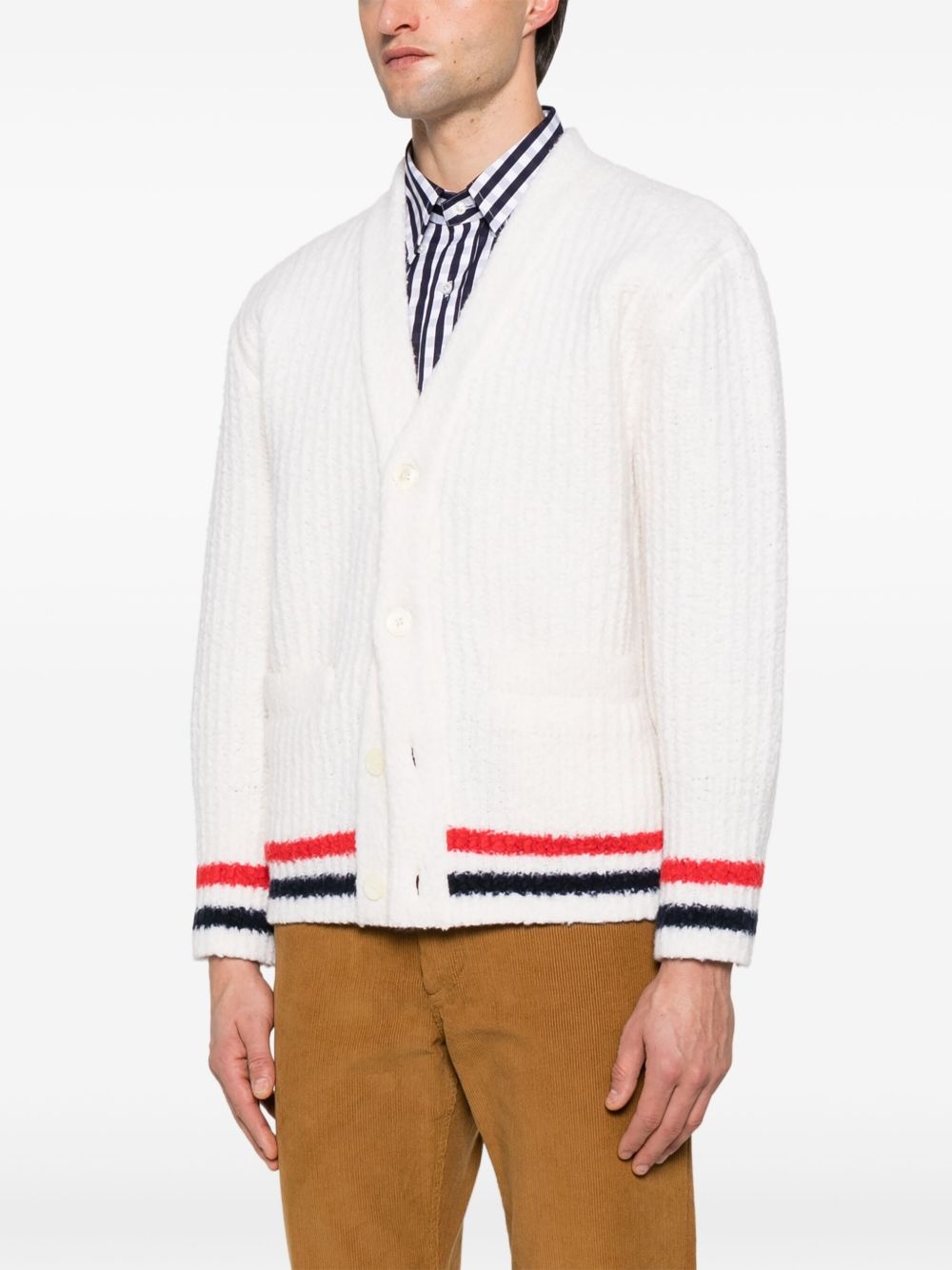 ribbed knit RWB stripe cardigan - 3