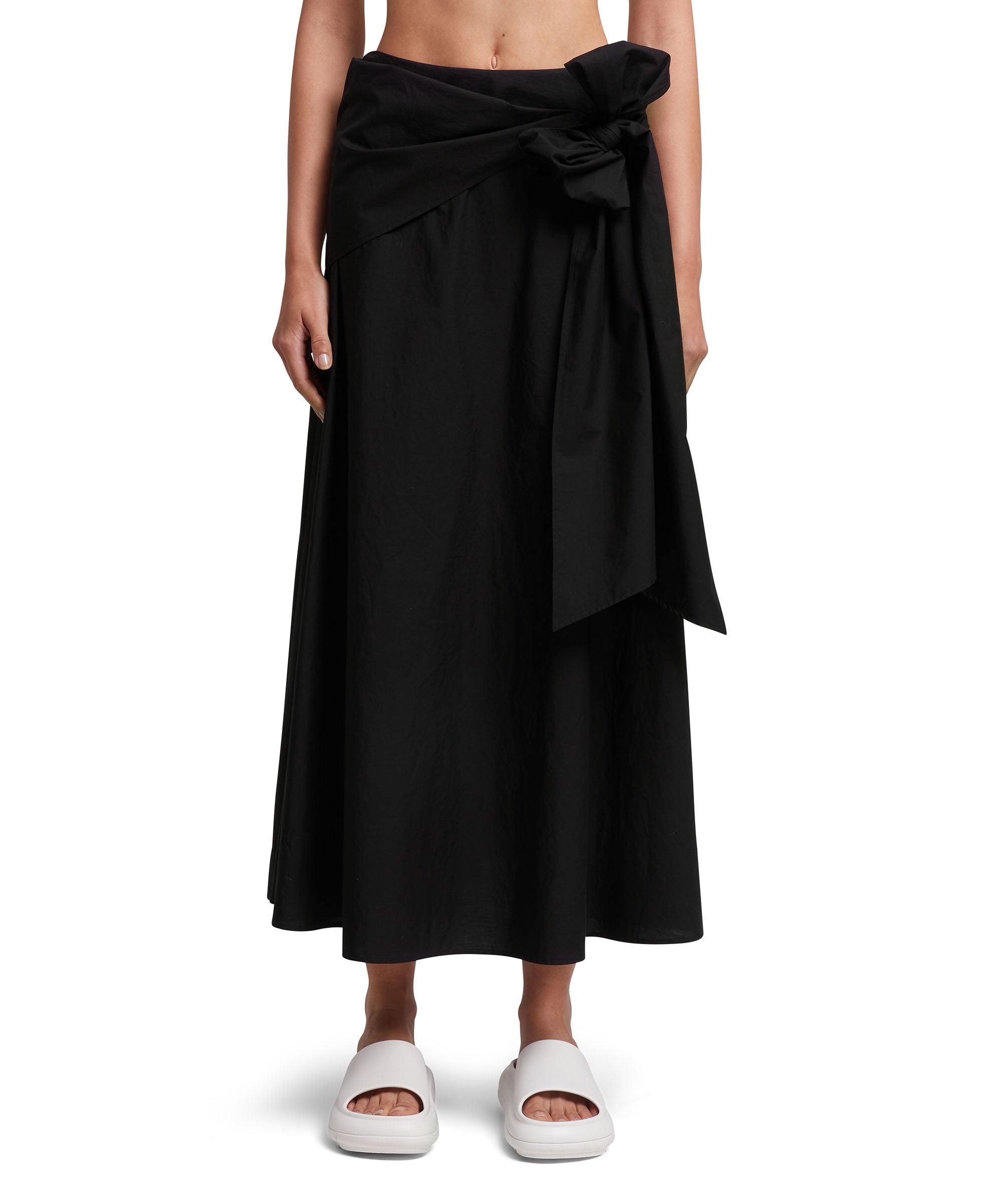 Roomy poplin long skirt with bow - 2