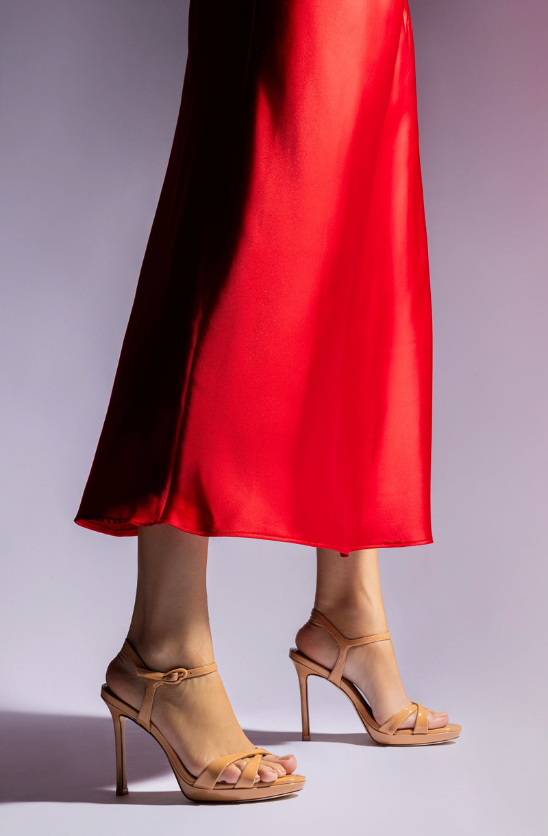 Larroudé Angelina Sandal In Tan Patent Leather outlook