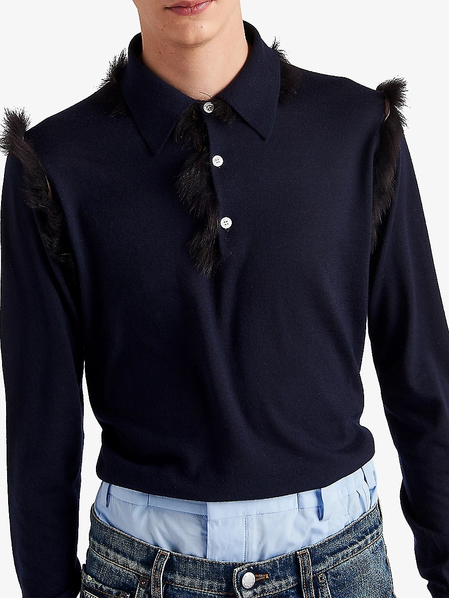 Shearling-lined long-sleeved cashmere polo shirt - 3