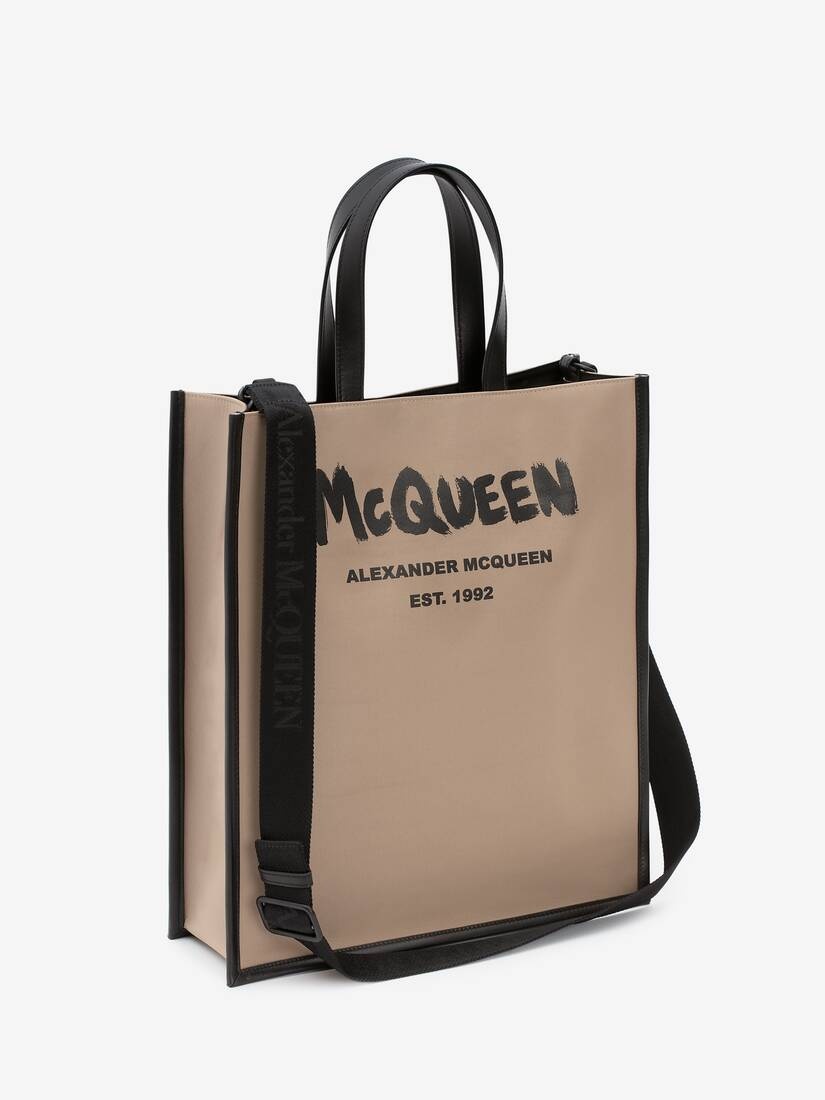 Mcqueen Graffiti Edge North South Tote Bag in Black/beige - 2