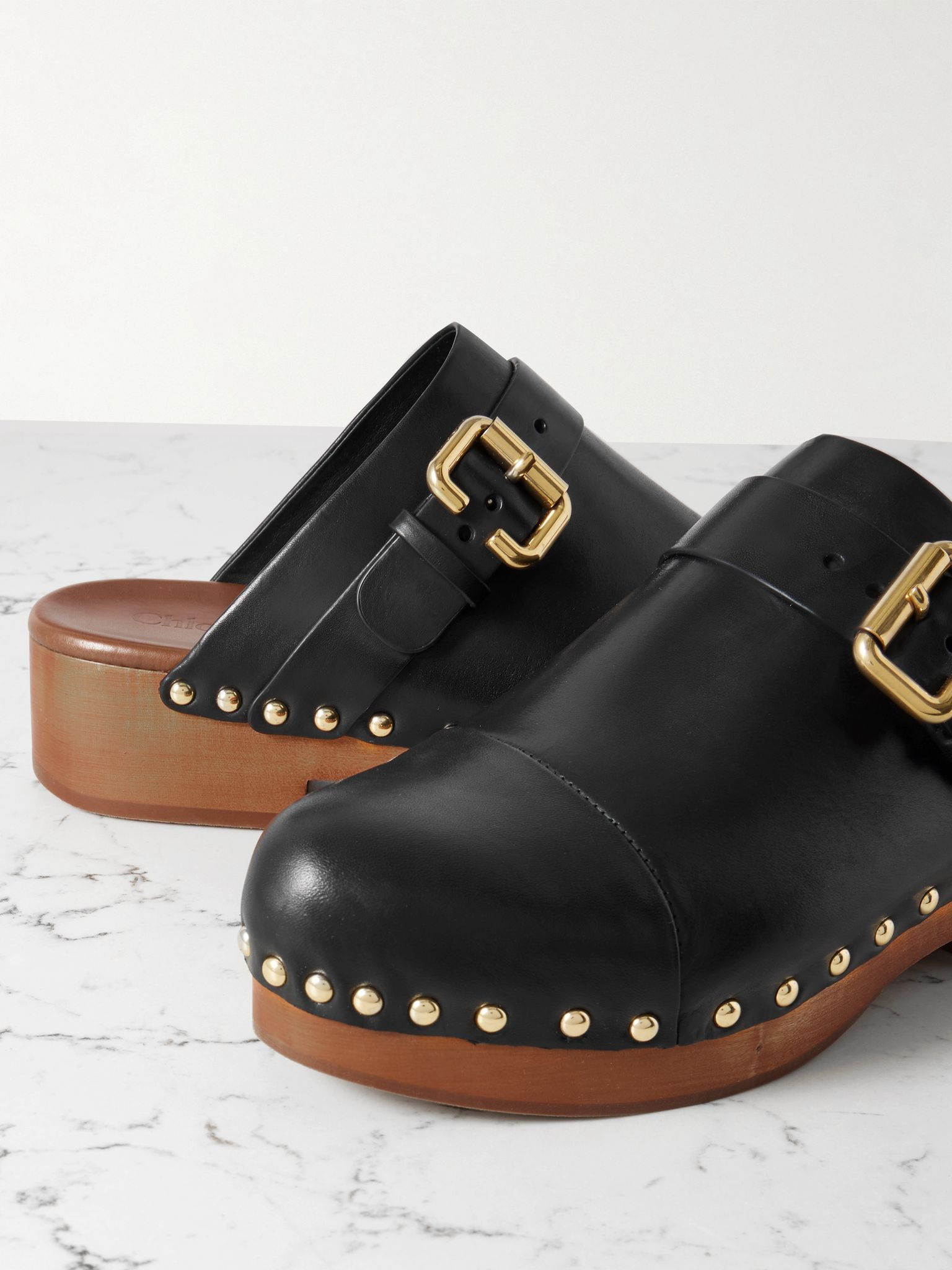 Jeannette embellished leather clogs Black - 4
