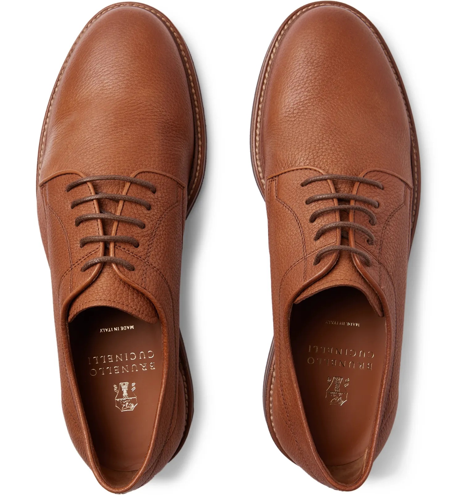 Pebble-Grain Leather Derby Shoes - 8