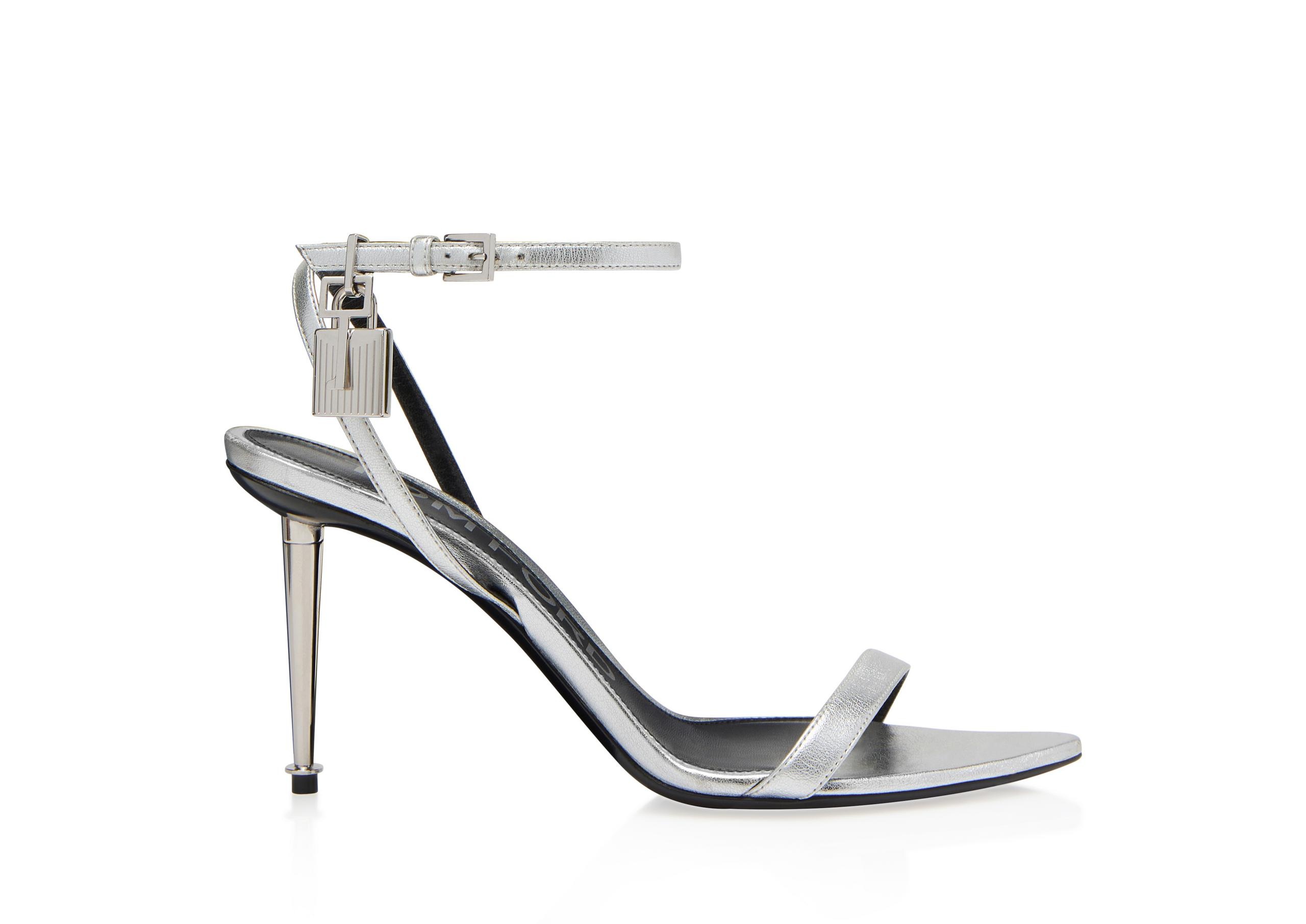 LAMINATED NAPPA PADLOCK POINTY NAKED SANDAL 85 MM - 1