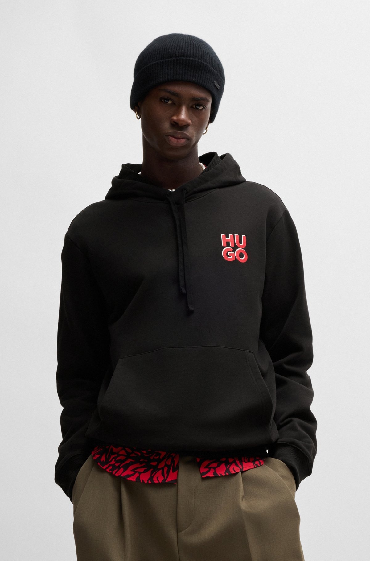 COTTON-TERRY HOODIE WITH STACKED LOGO PRINT - 3
