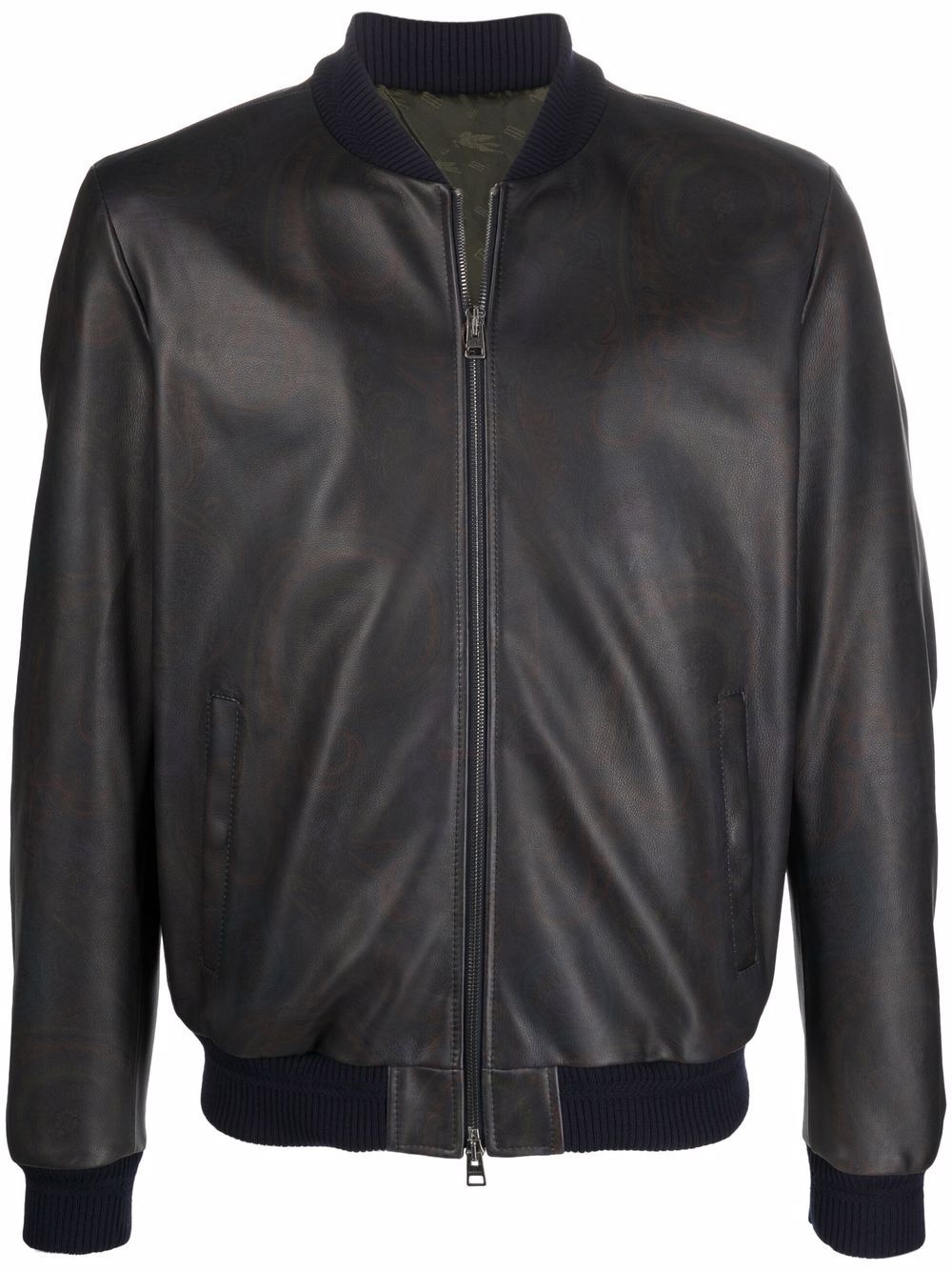 zipped leather bomber jacket - 1