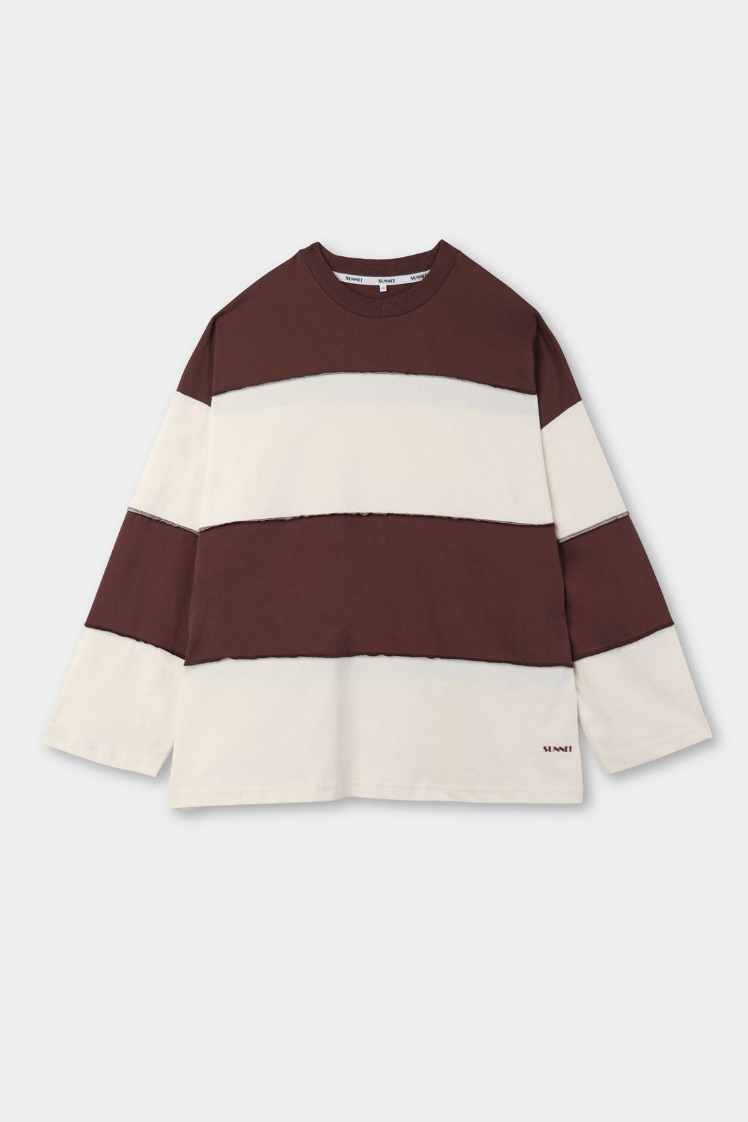 PANEL LONGSLEEVE T-SHIRT / brown & cream stripes - 3
