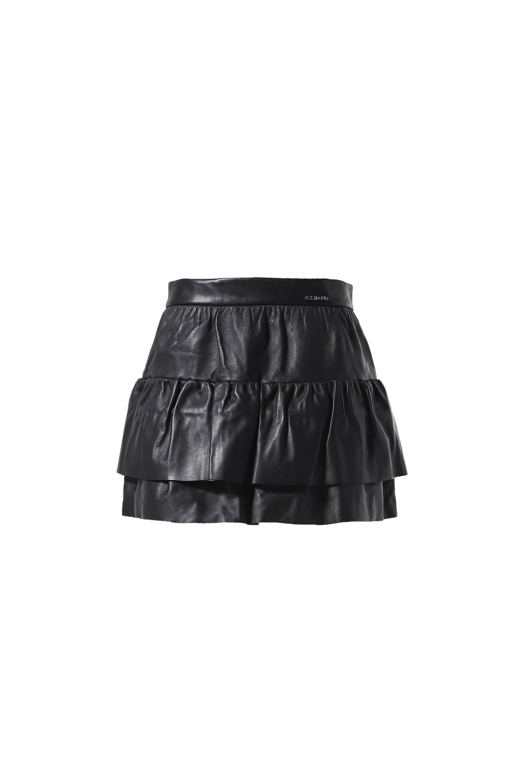 BLACK WOMENS LEATHER FRILL SKIRT / BLK - 1