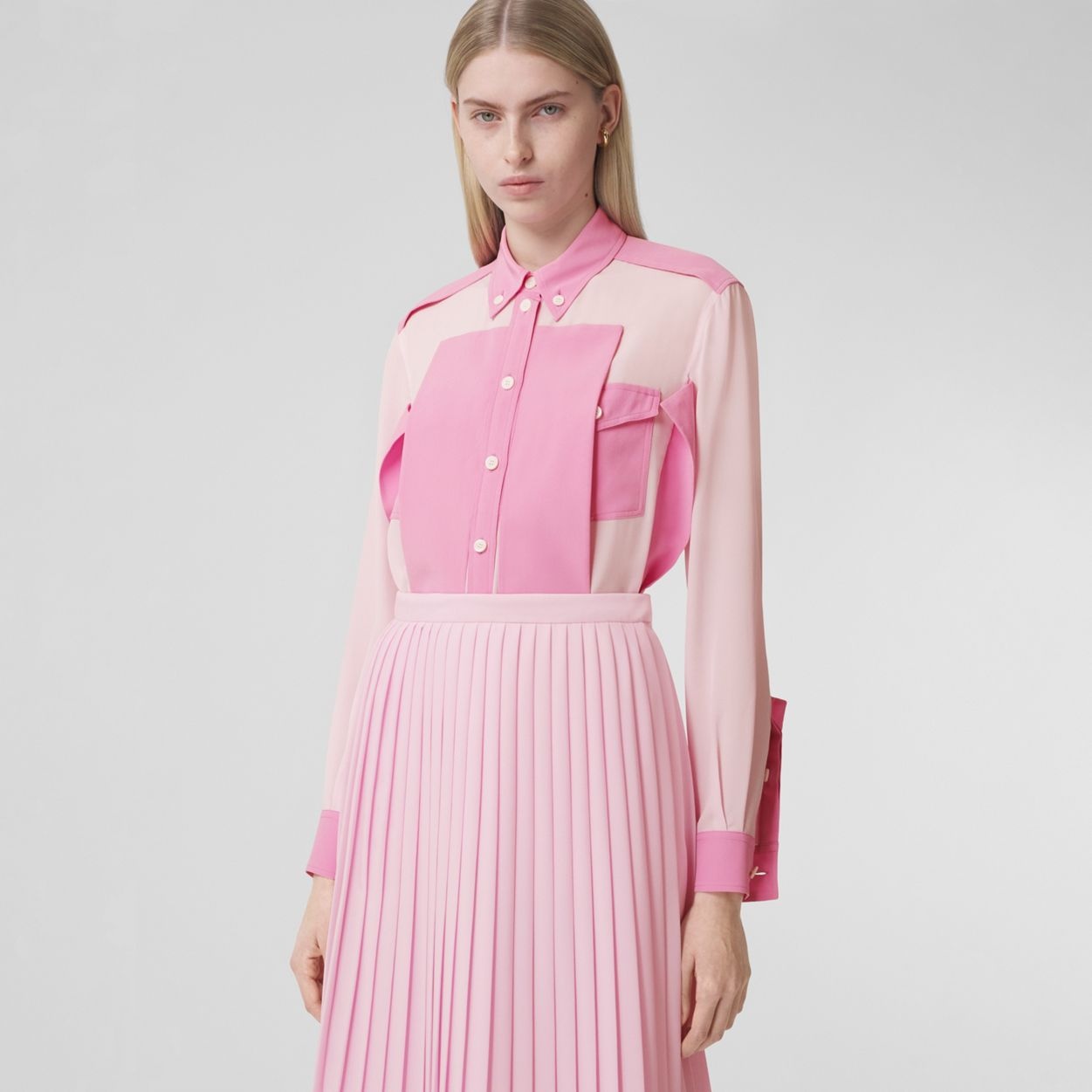 Burberry Panelled Silk Crepe de Chine Shirt | REVERSIBLE