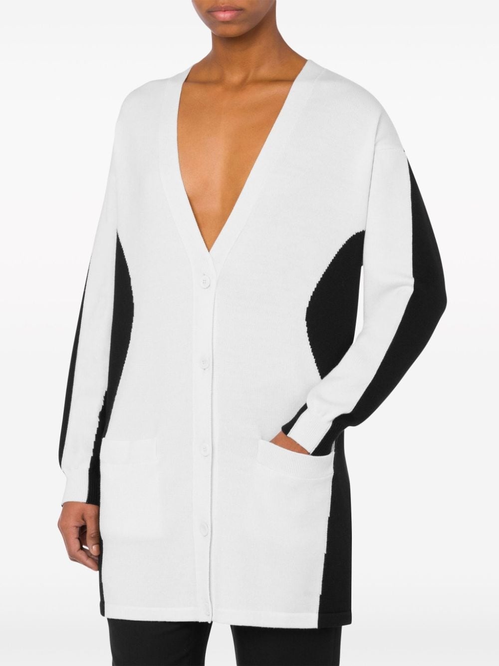 two-tone V-neck cardigan - 2