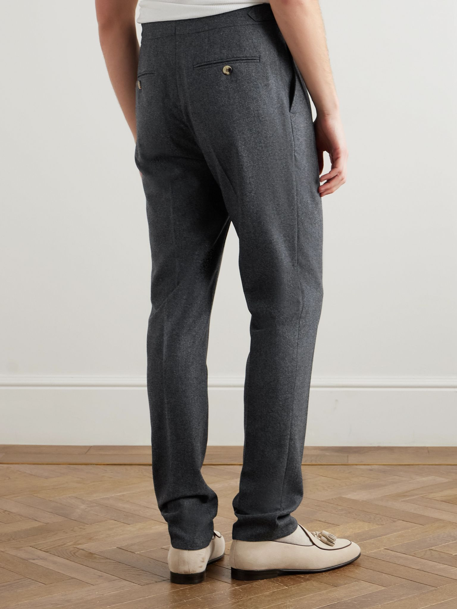 Tapered Pleated Virgin Wool Trousers Gray - 4