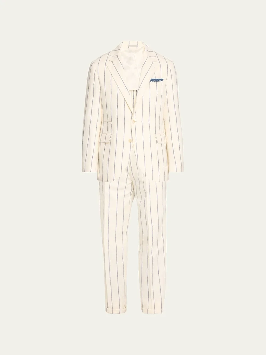 Men's Linen-Blend Large Stripe Suit - 1