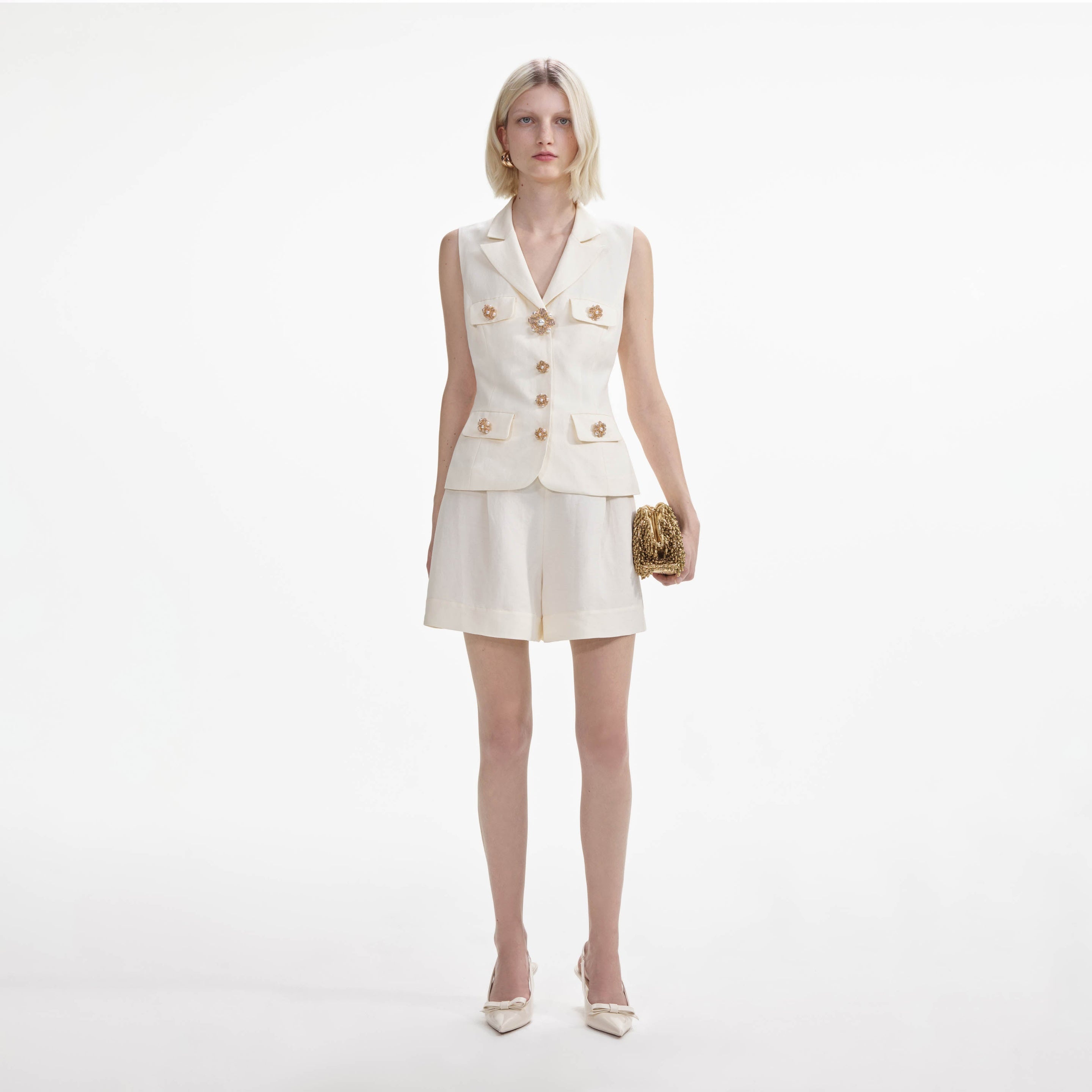 Cream Linen Tailored Playsuit - 1