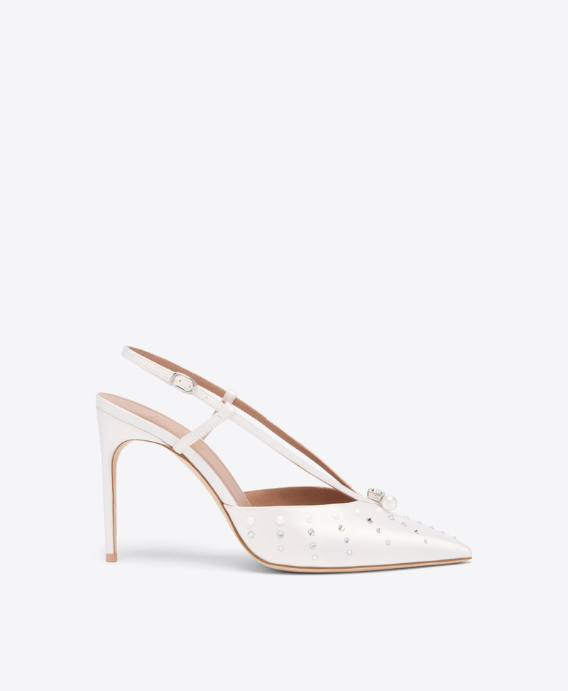 Moore 90 White Satin Embellished Slingbacks 1