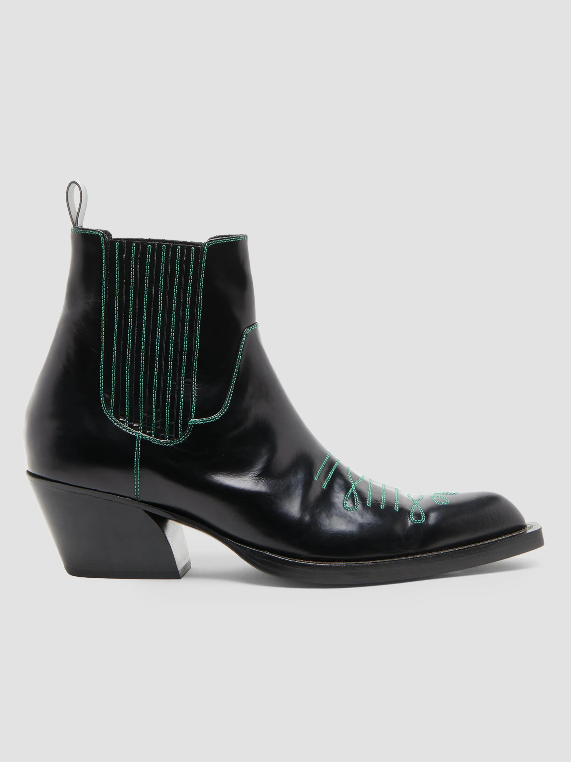 Men's Men's Polished Leather Western Chelsea Boots - Black Green - 1