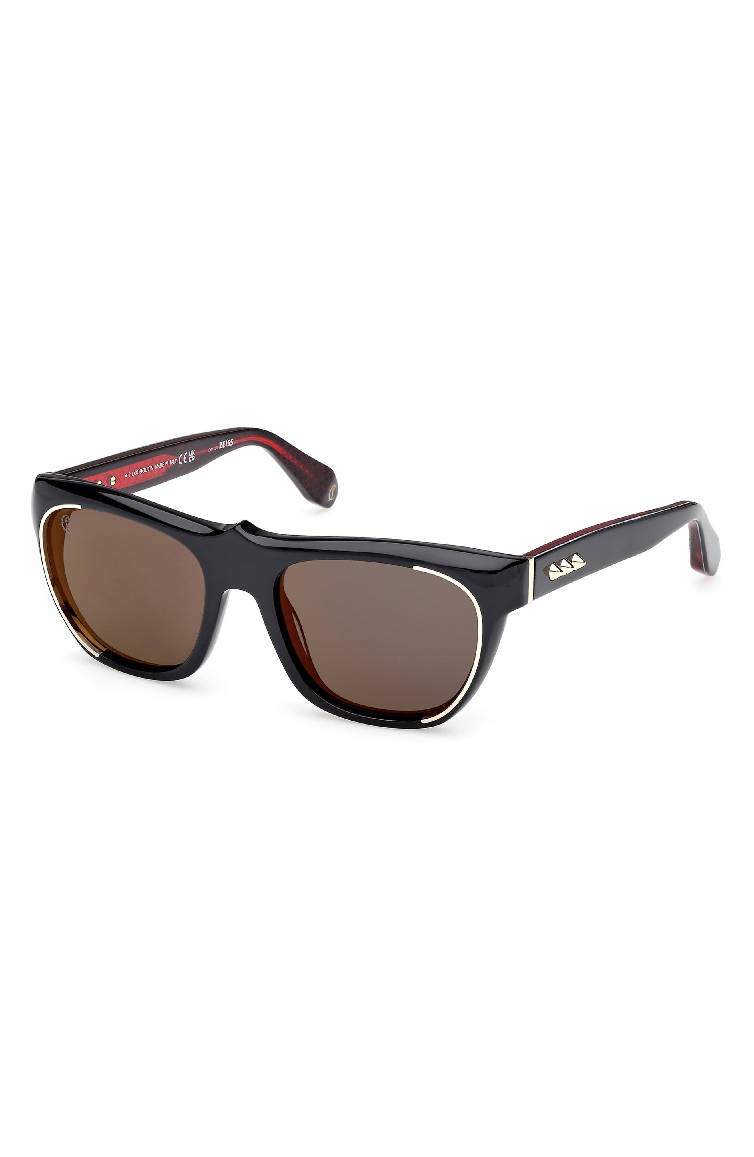 Christian Louboutin Georges 55mm Square Sunglasses in Black/Gold/Zeiss Smoke/Red at Nordstrom - 2